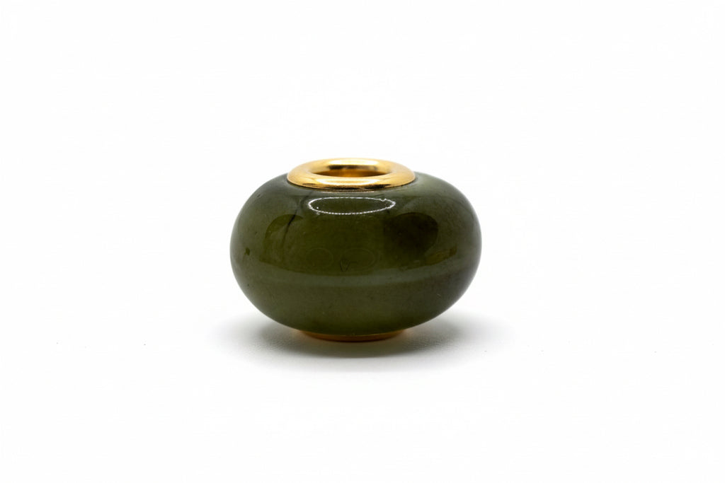 Olive Green Glass Charm Separator Bead - Laminated Gold