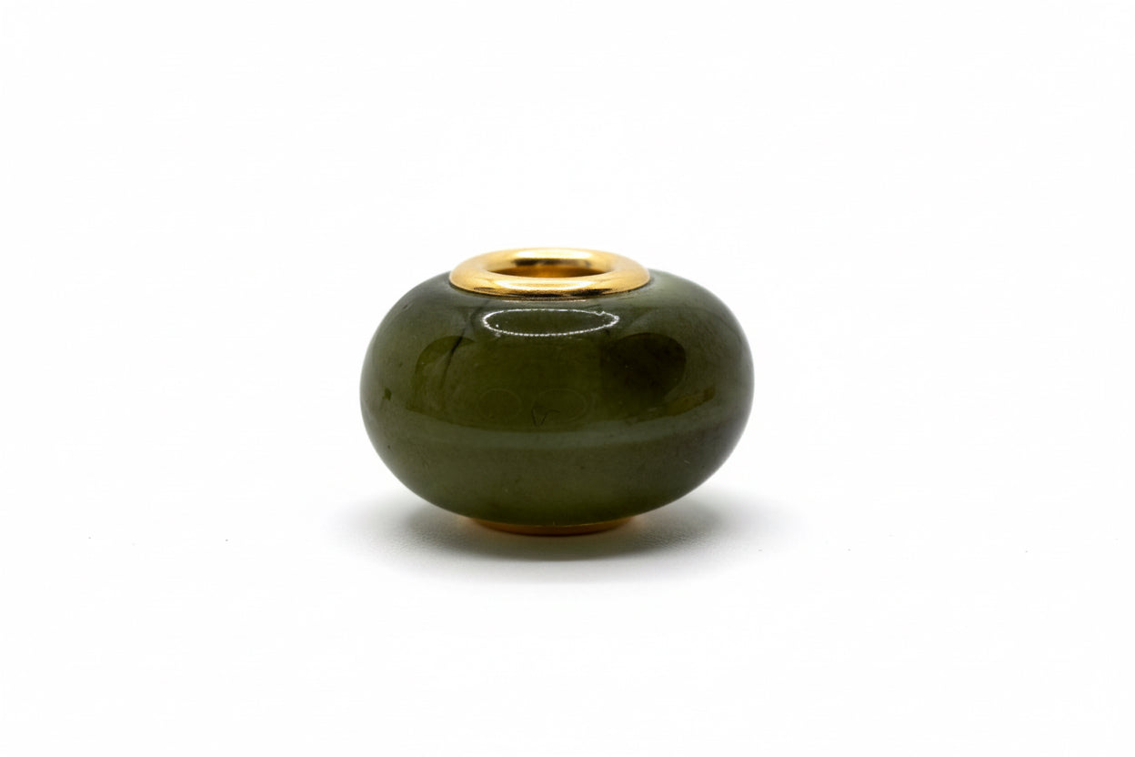 Olive Green Glass Charm Separator Bead - Laminated Gold