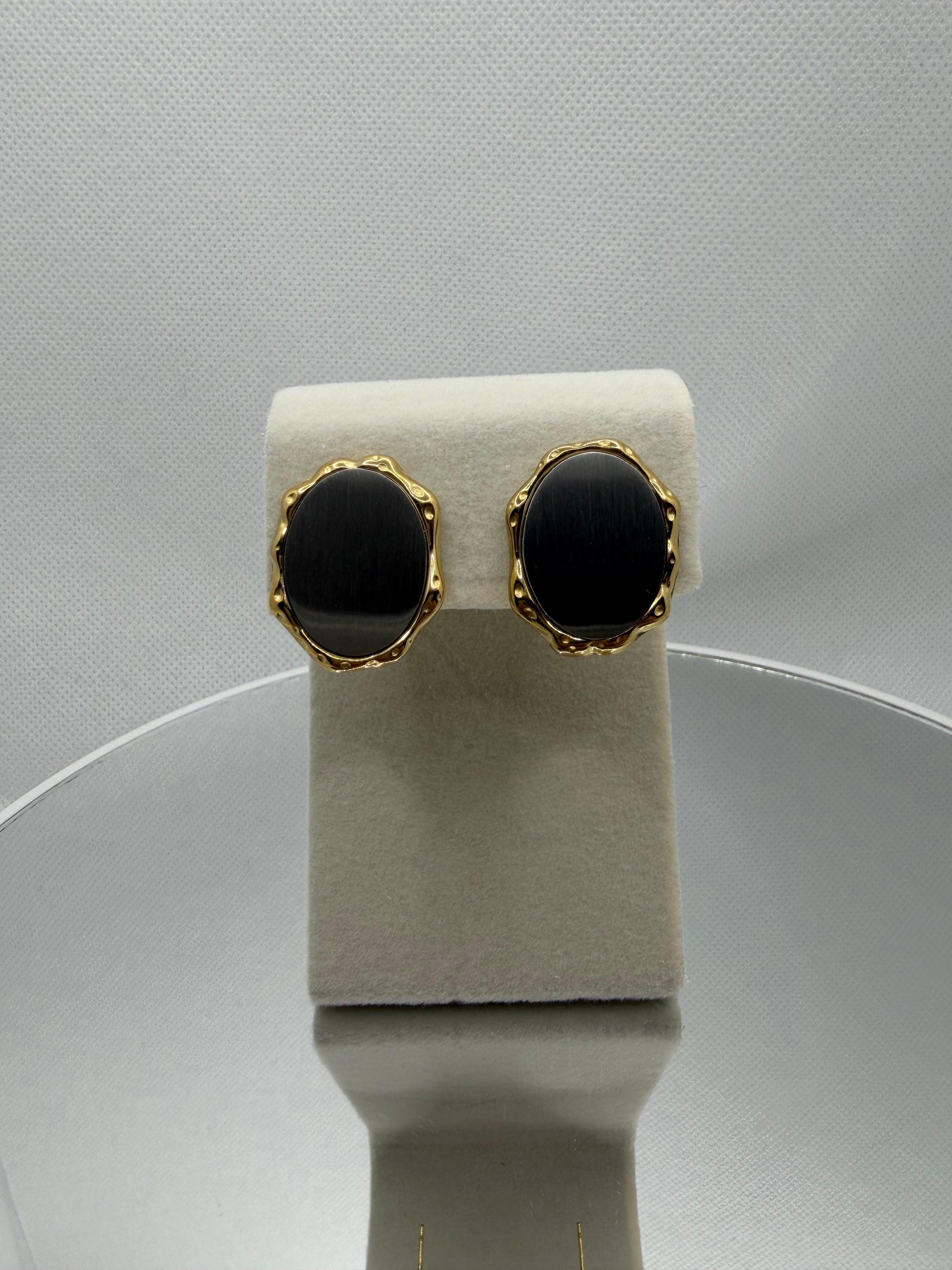 Smoke & Gold Oval Statement Earrings