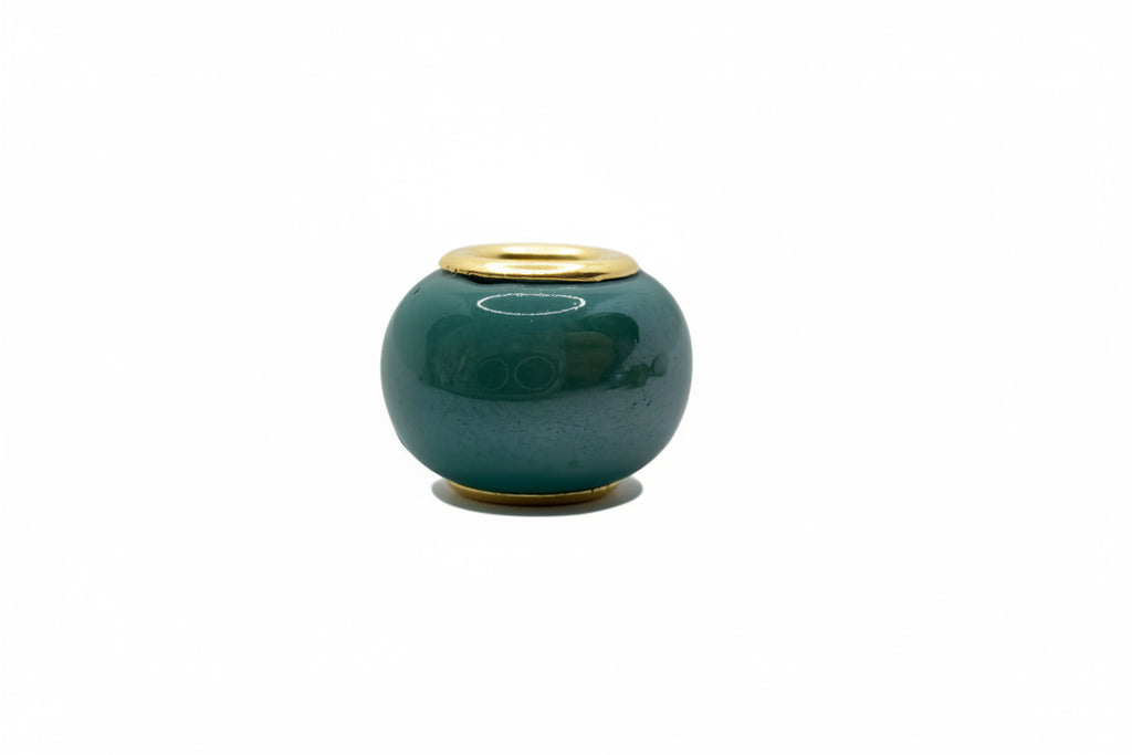 Teal Blue Glass Charm Separator Bead - Laminated Gold