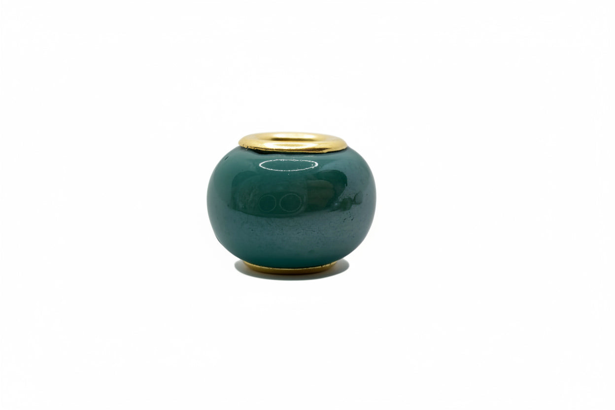 Teal Blue Glass Charm Separator Bead - Laminated Gold