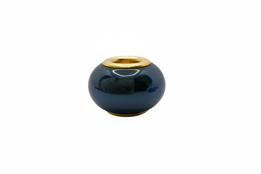 Navy Blue Glass Charm Separator Bead - Laminated Gold