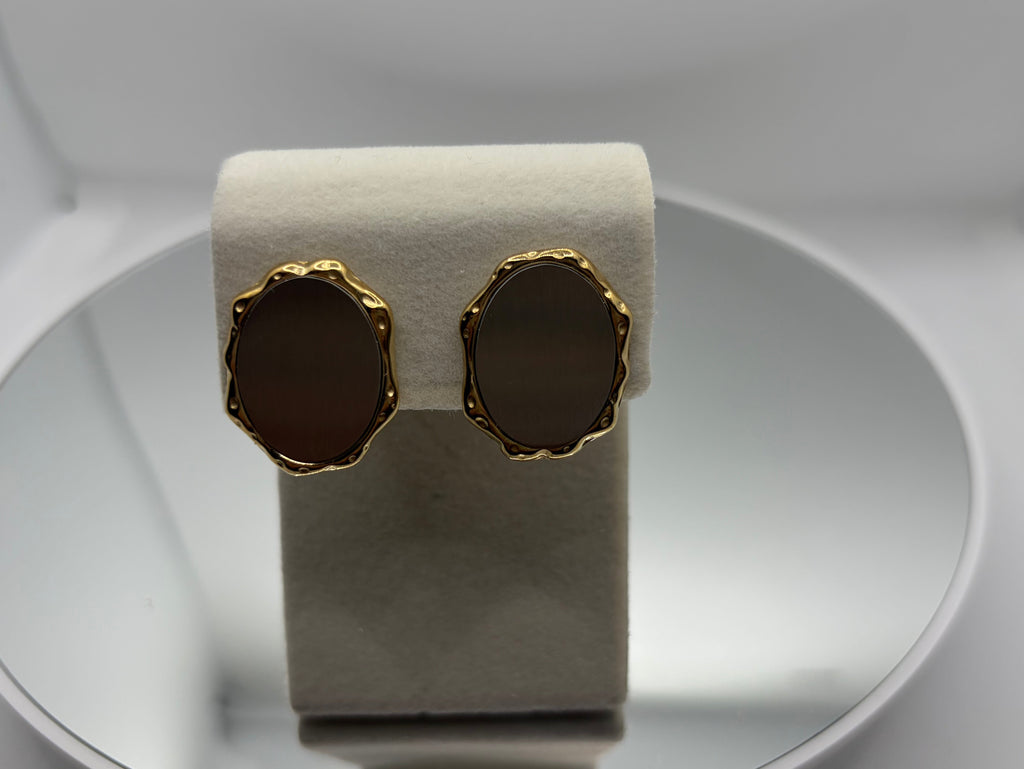 Smoke & Gold Oval Statement Earrings