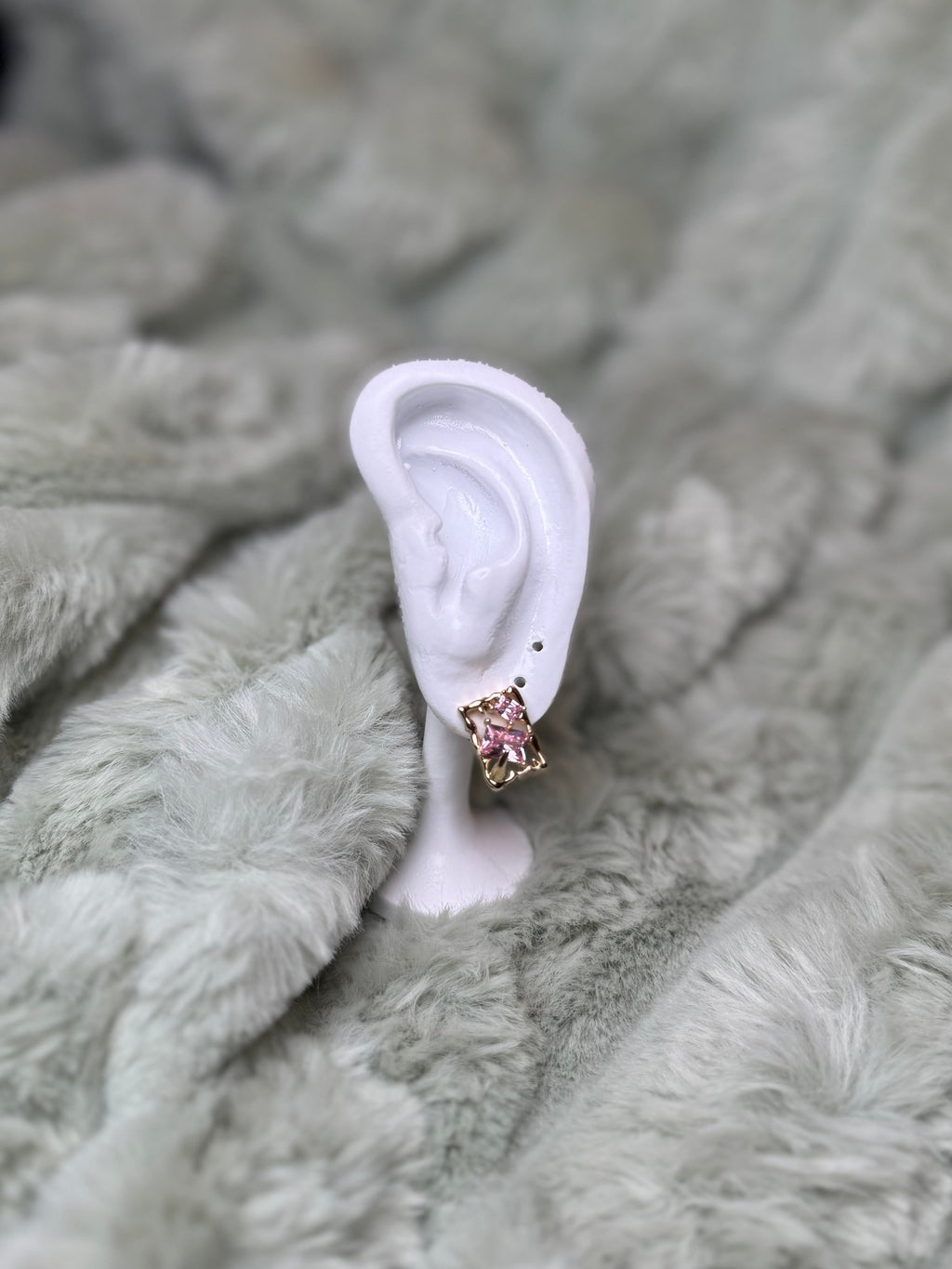 Square Pink Crystal Stud Earrings