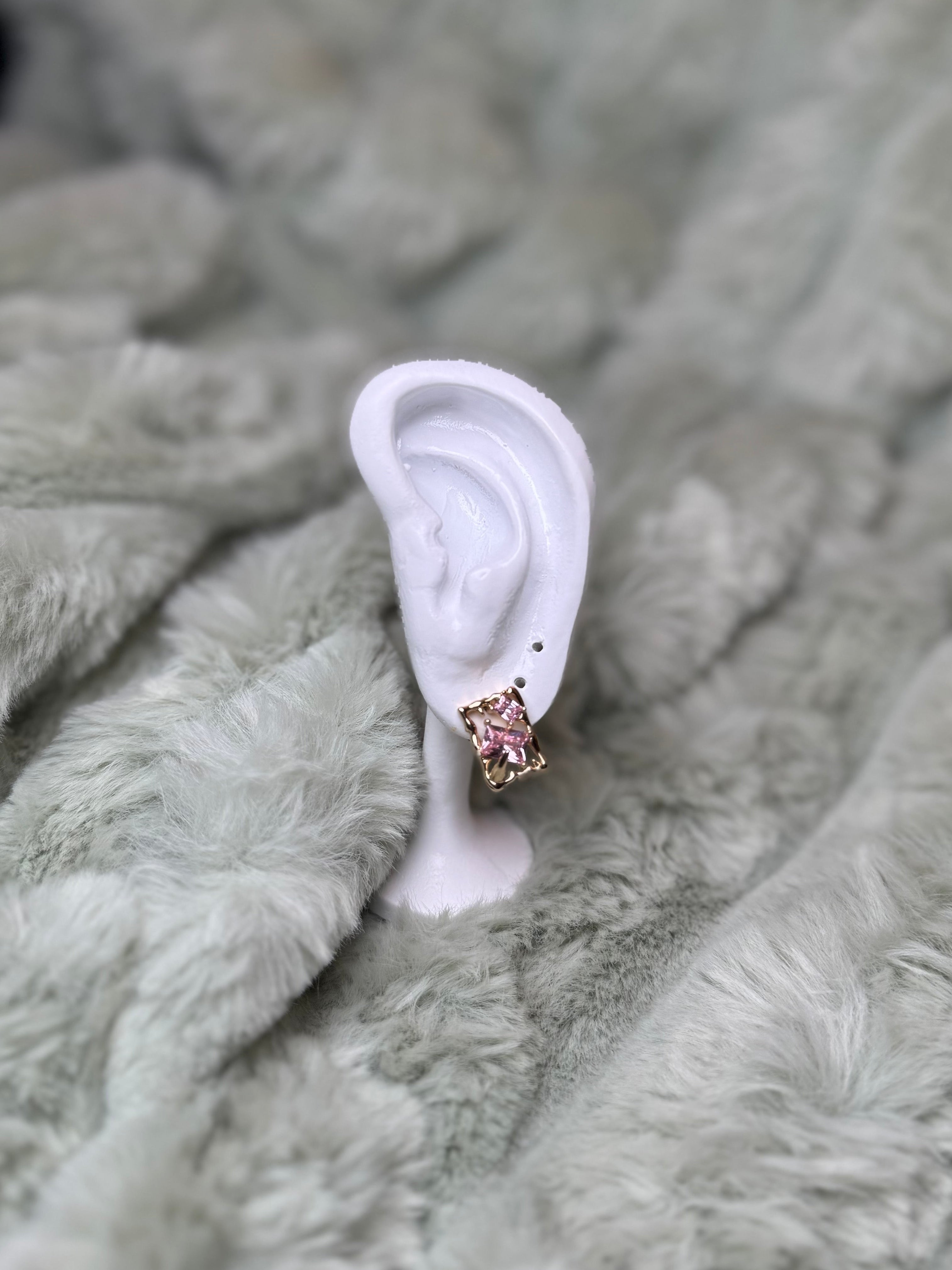 Square Pink Crystal Stud Earrings