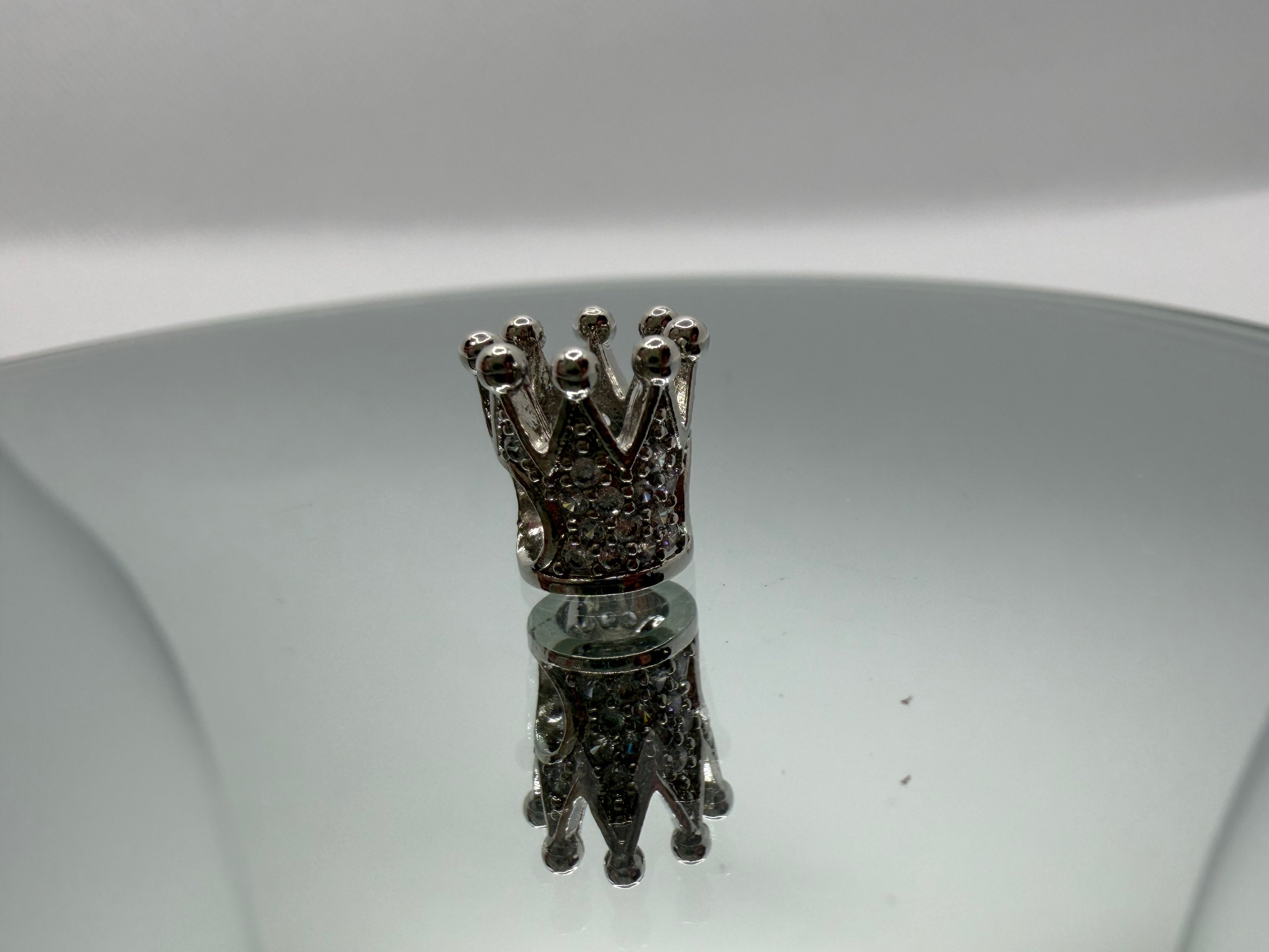 Silver Crystal Crown Charm Separator Bead - Gunmetal Finish