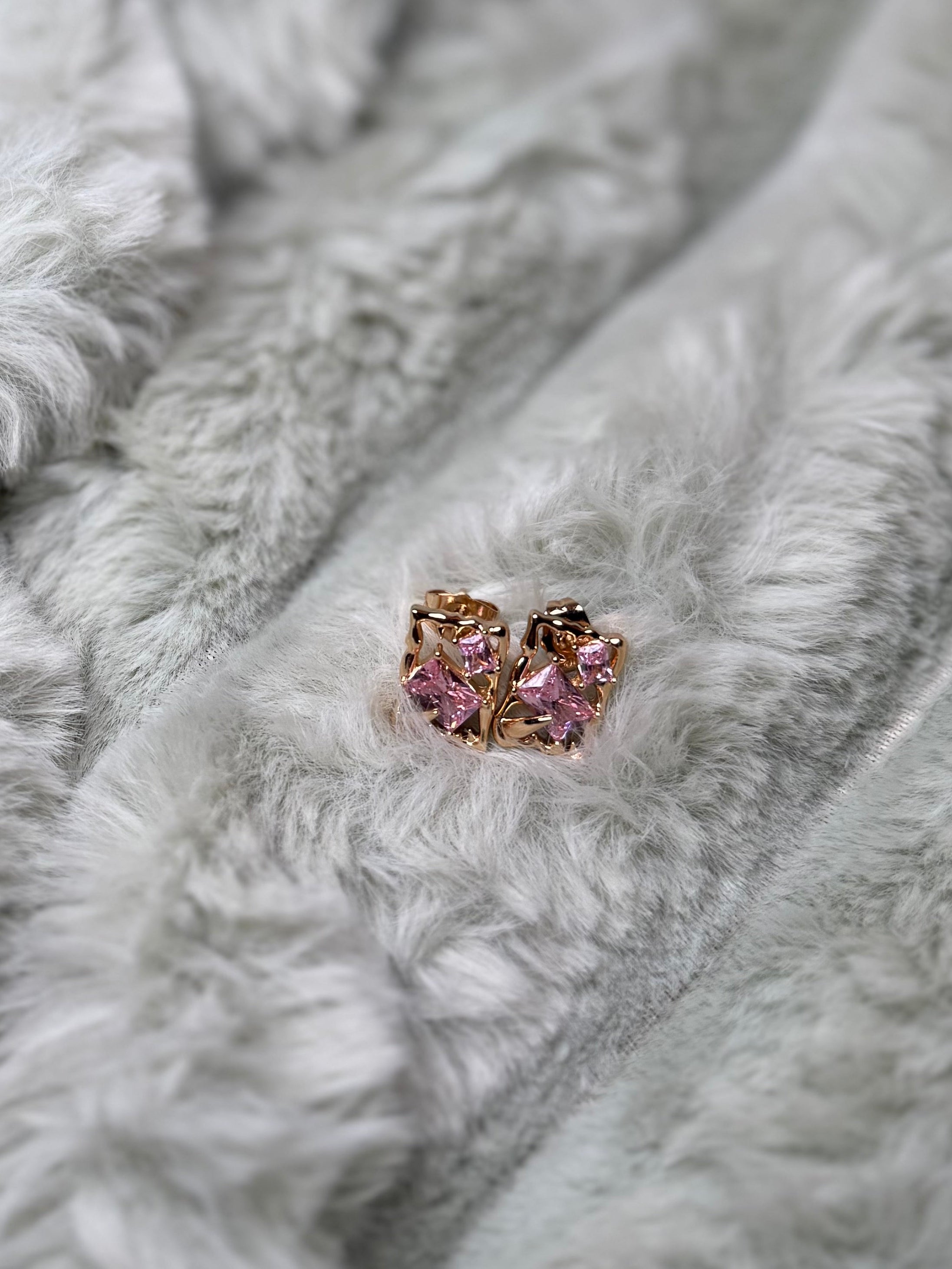 Square Pink Crystal Stud Earrings
