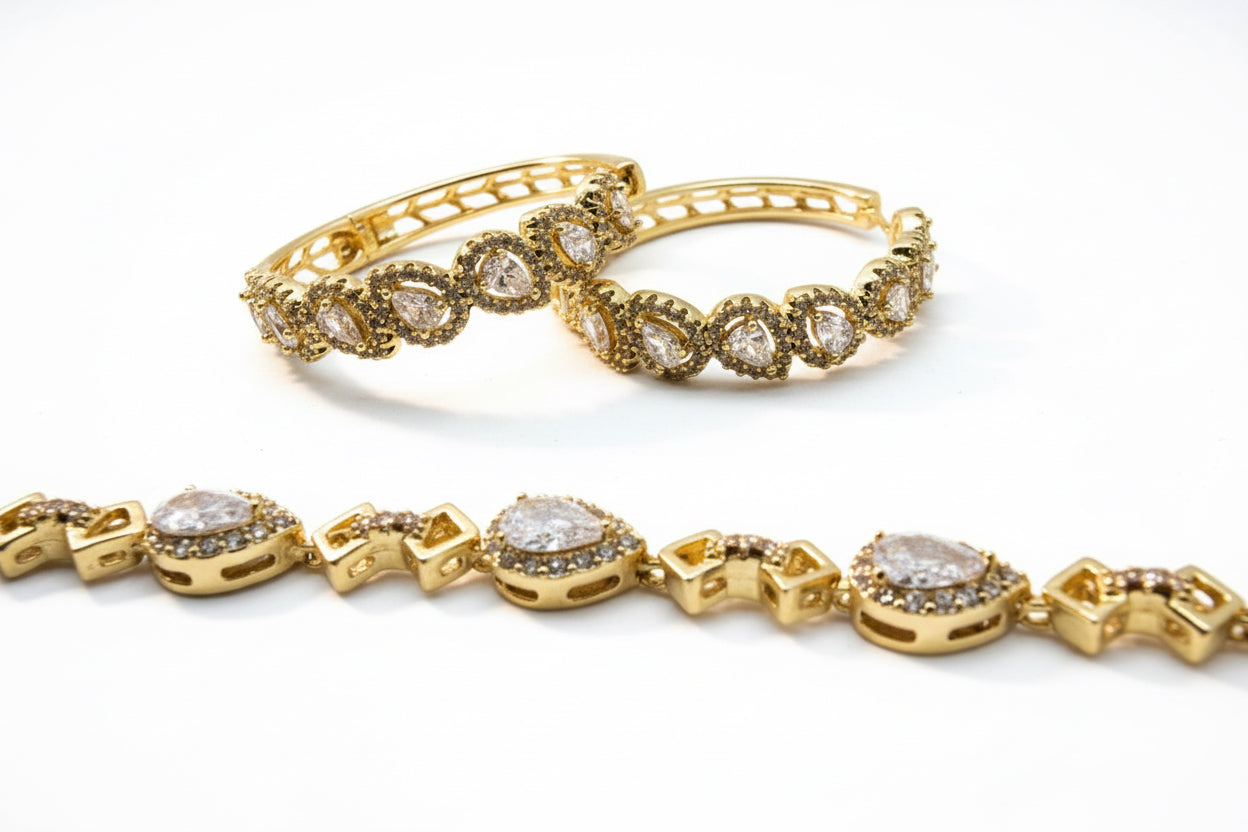 Crystal Teardrop Halo Jewelry Set