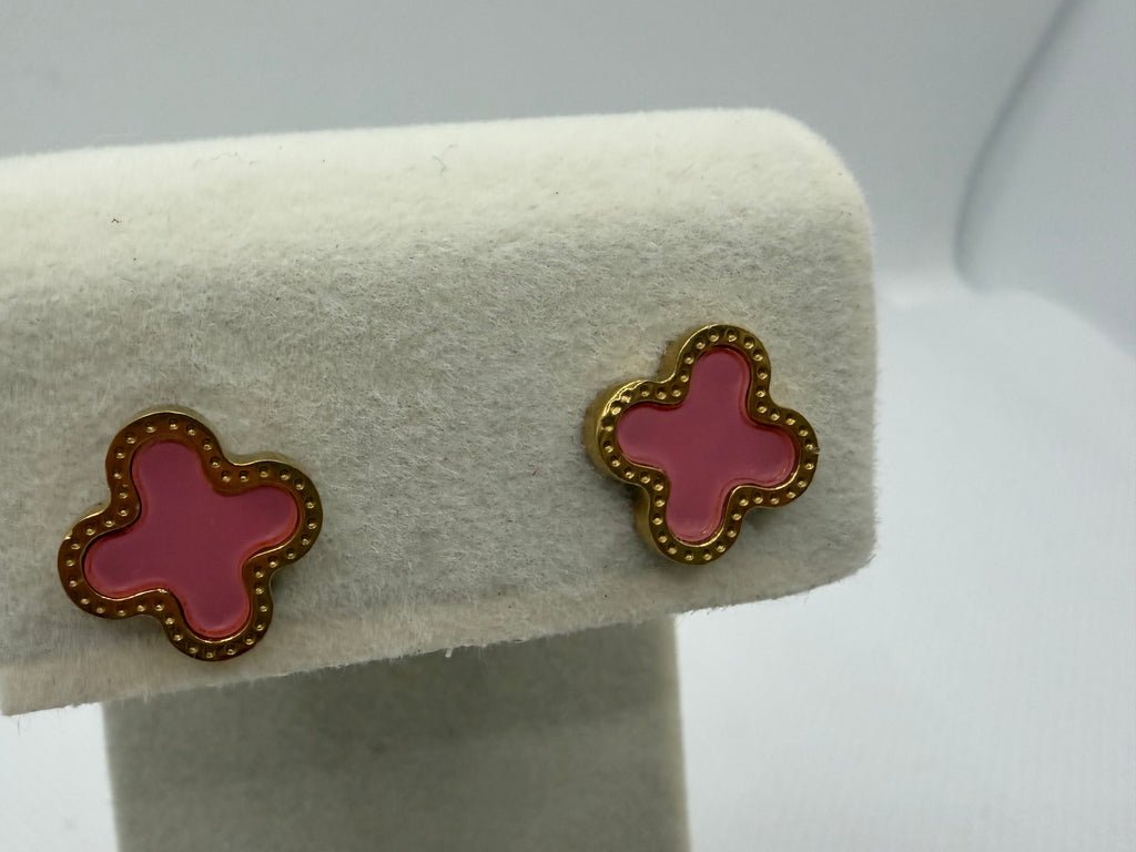 Gold Clover Enamel Stud Earrings