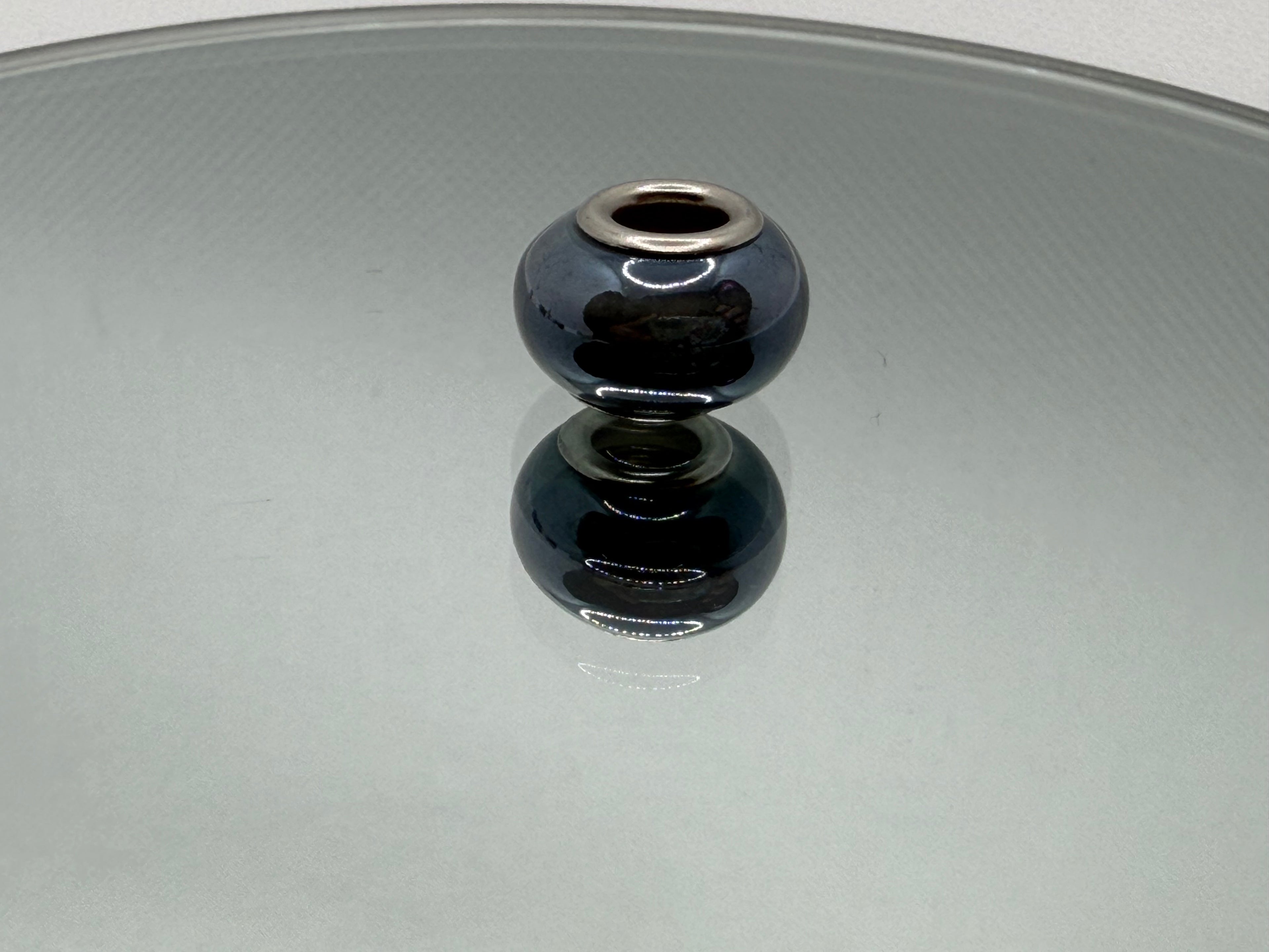 Navy Blue Glass Charm Separator Bead - Laminated Gold