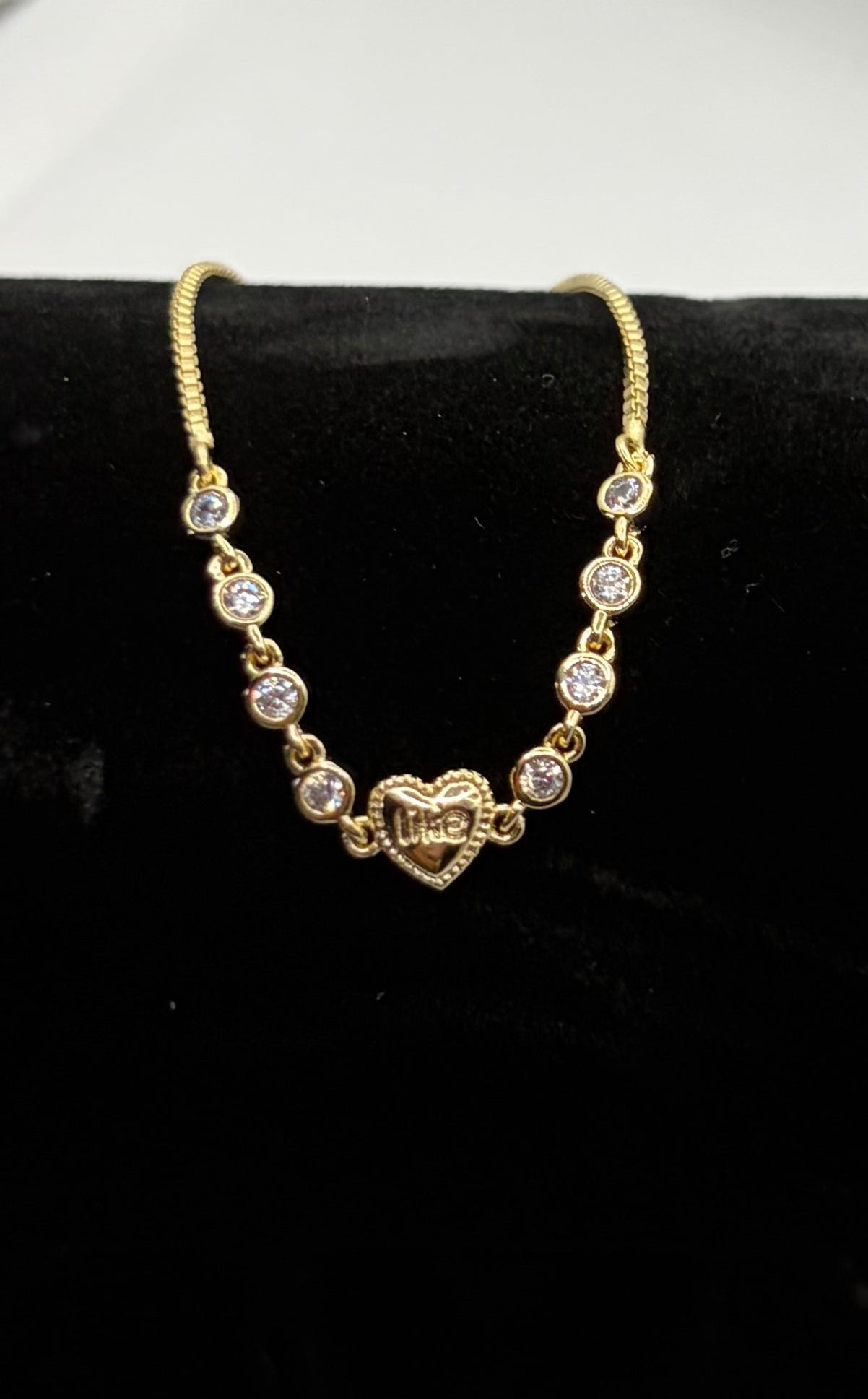 Gold 'Life' Heart Bracelet with Crystals - Laminated Gold