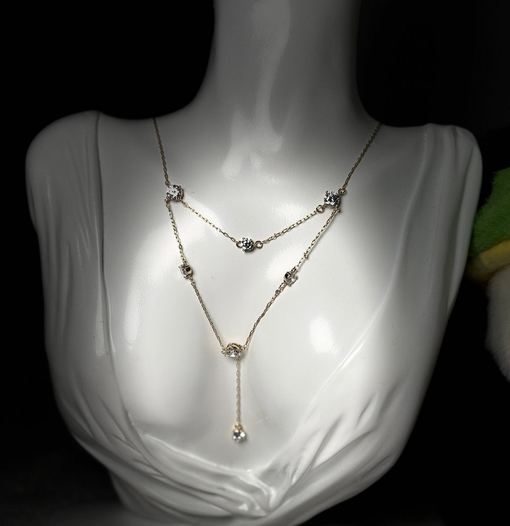 Layered Crystal Necklace with Y-Drop Design