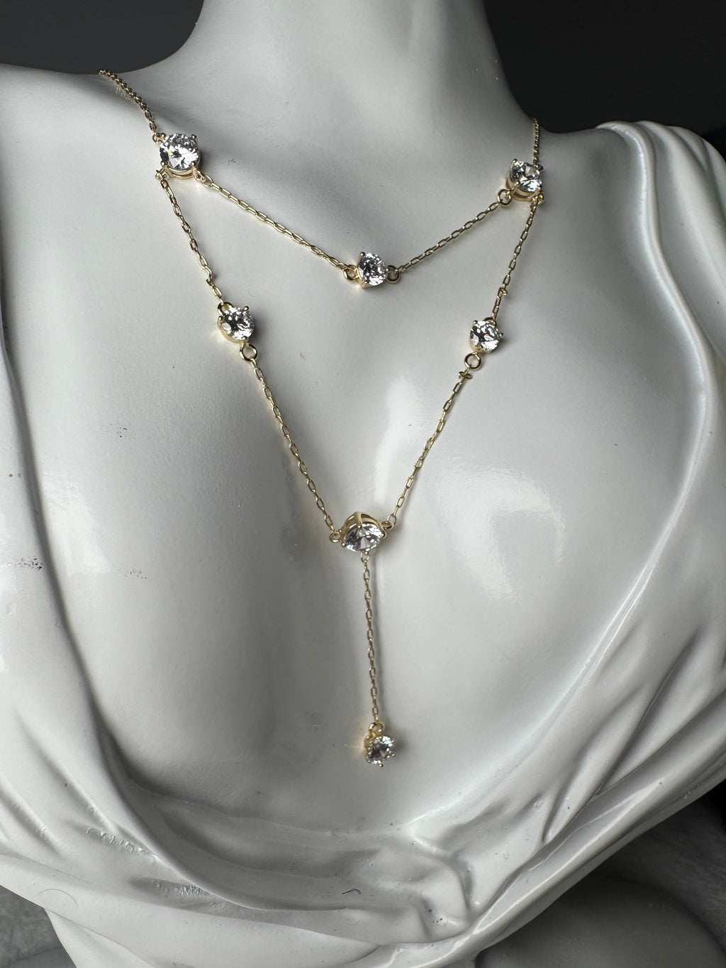 Layered Crystal Necklace with Y-Drop Design
