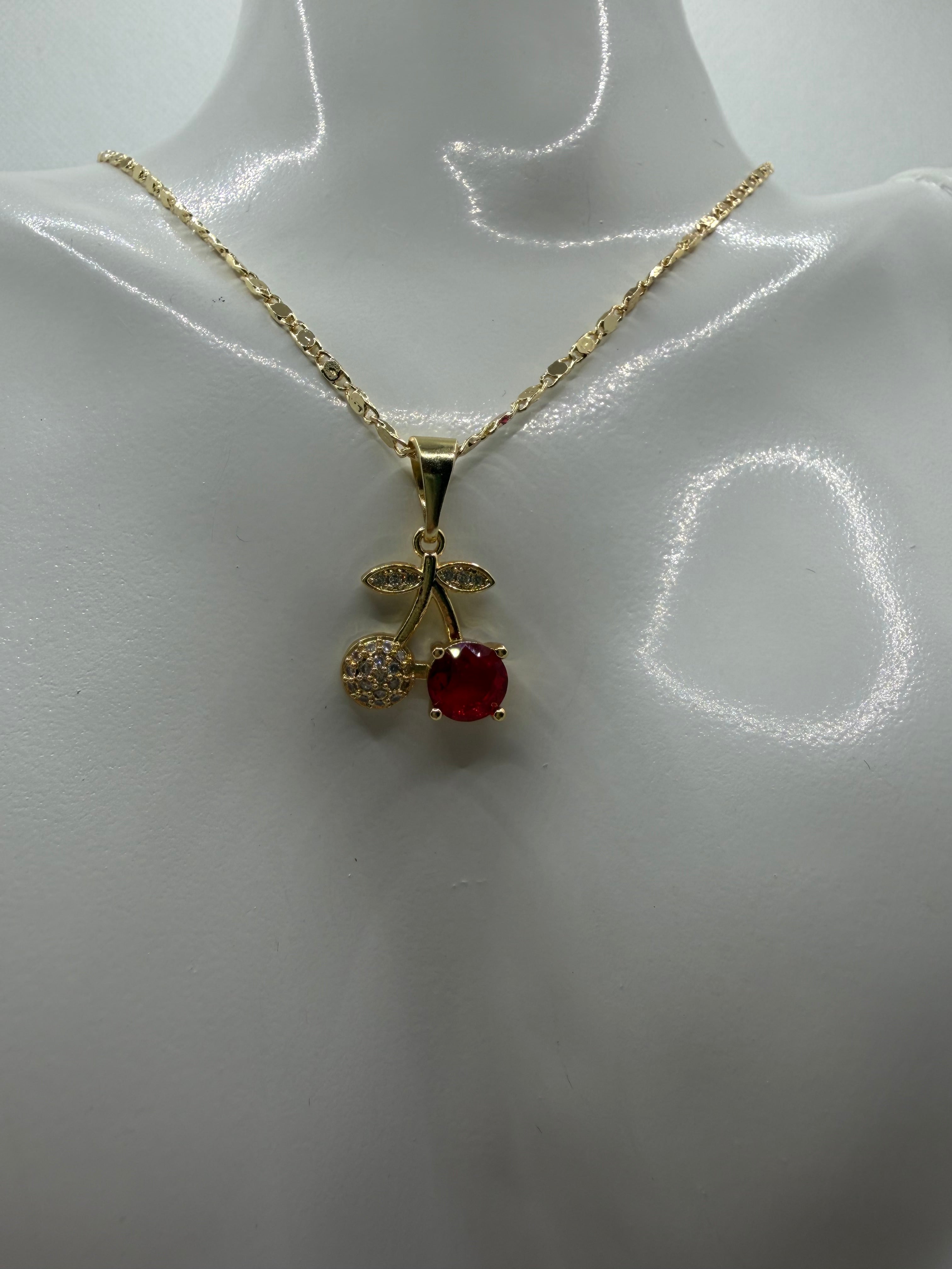 Gold Cherry Necklace and Earring Set - Laminated Gold