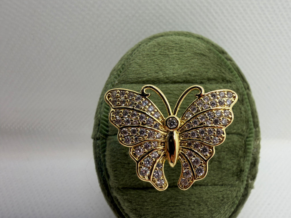 Gold Pavé Butterfly Statement Ring