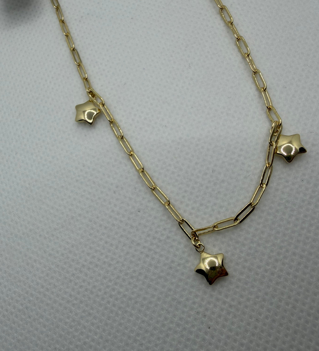 Gold Paperclip Bracelet with Star Charms - Laminated Gold