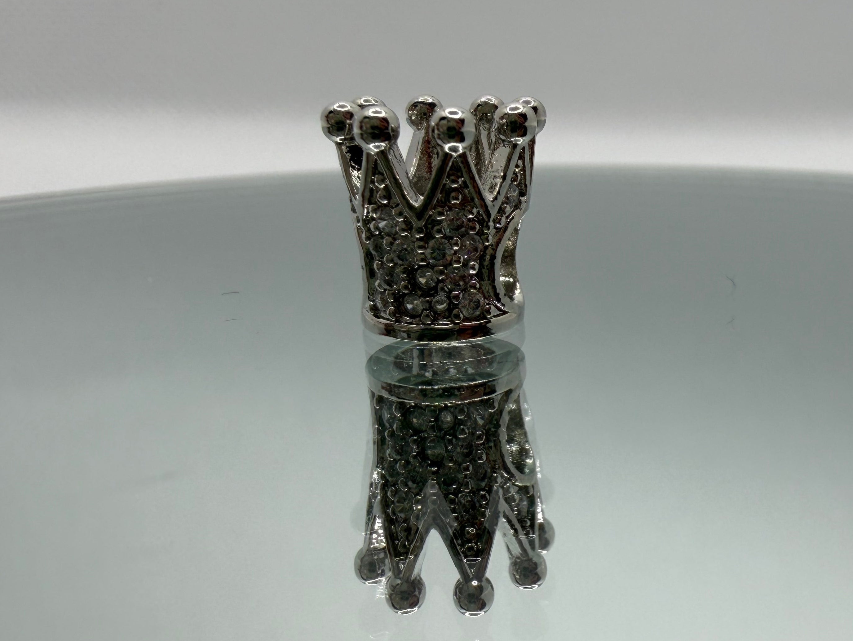 Silver Crystal Crown Charm Separator Bead - Gunmetal Finish