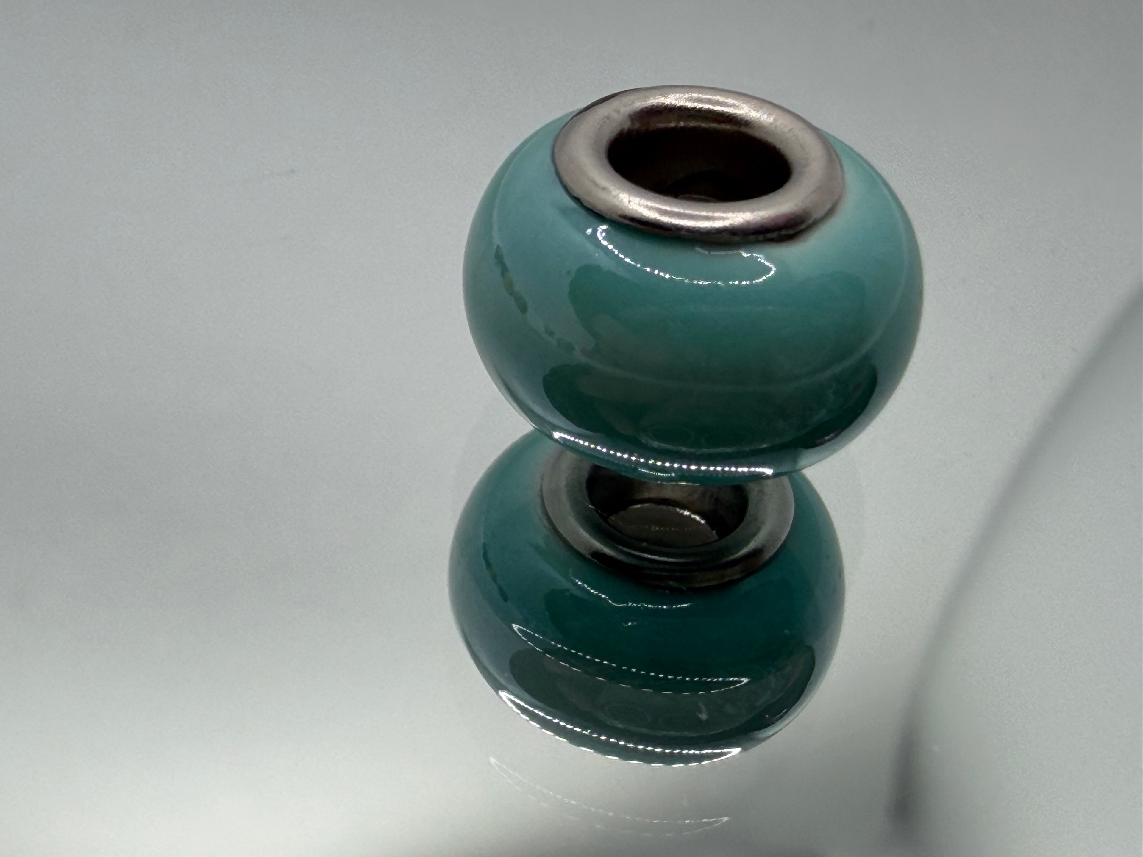 Teal Blue Glass Charm Separator Bead - Laminated Gold