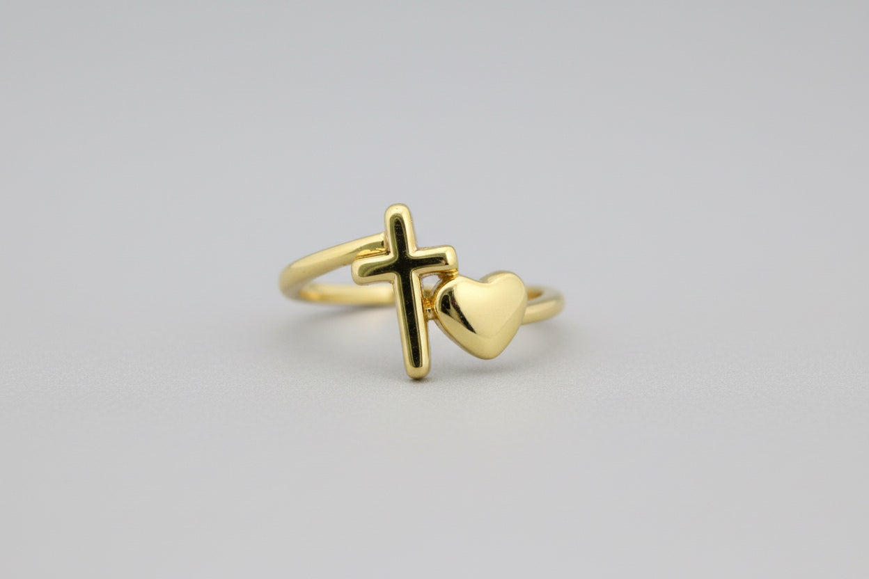 Cross and Heart Faith Ring
