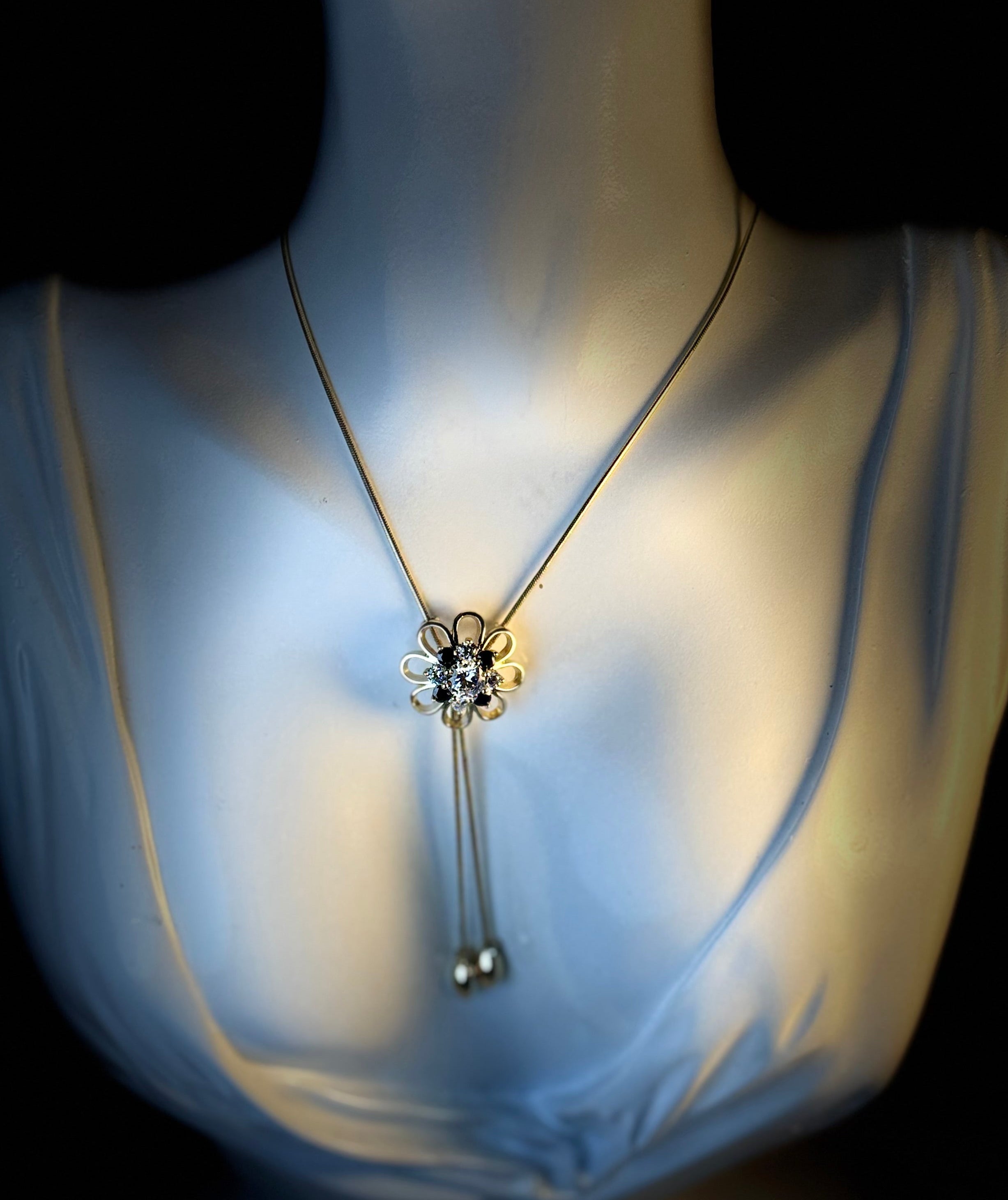 Adjustable Flower Necklace with Crystal Center