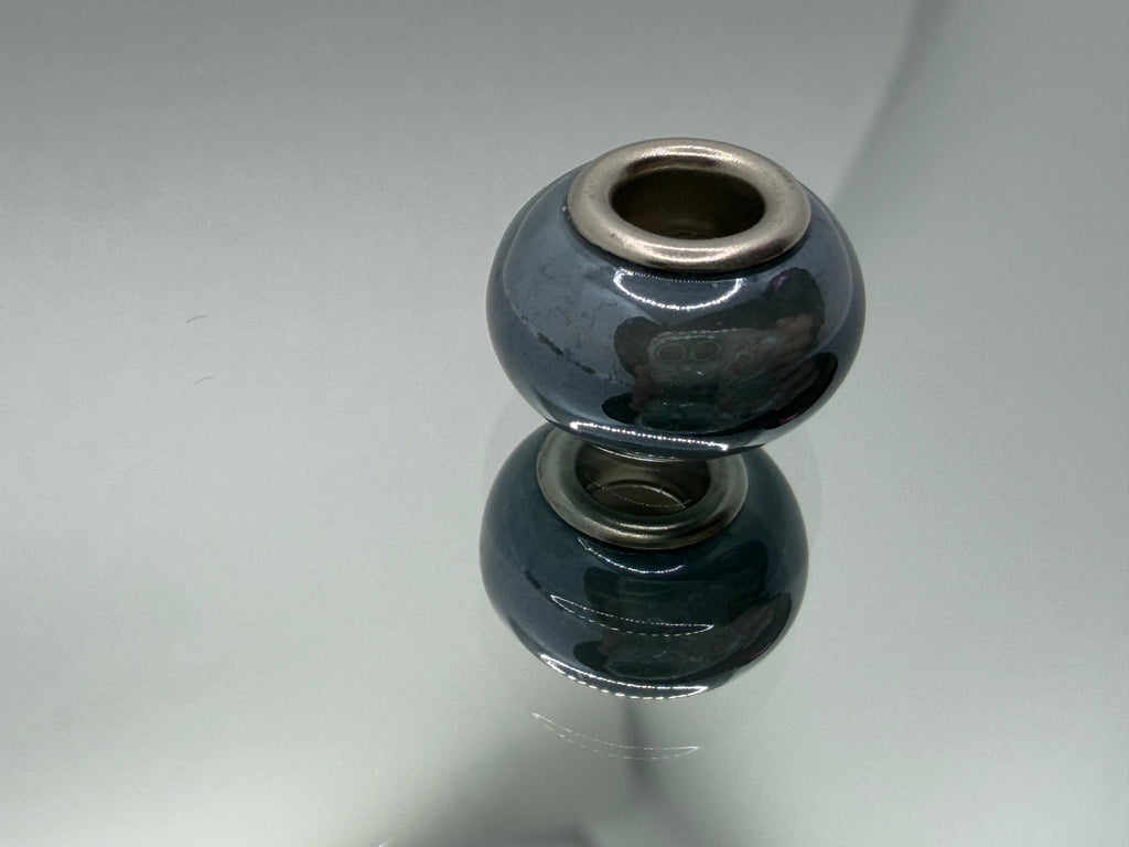 Navy Blue Glass Charm Separator Bead - Laminated Gold