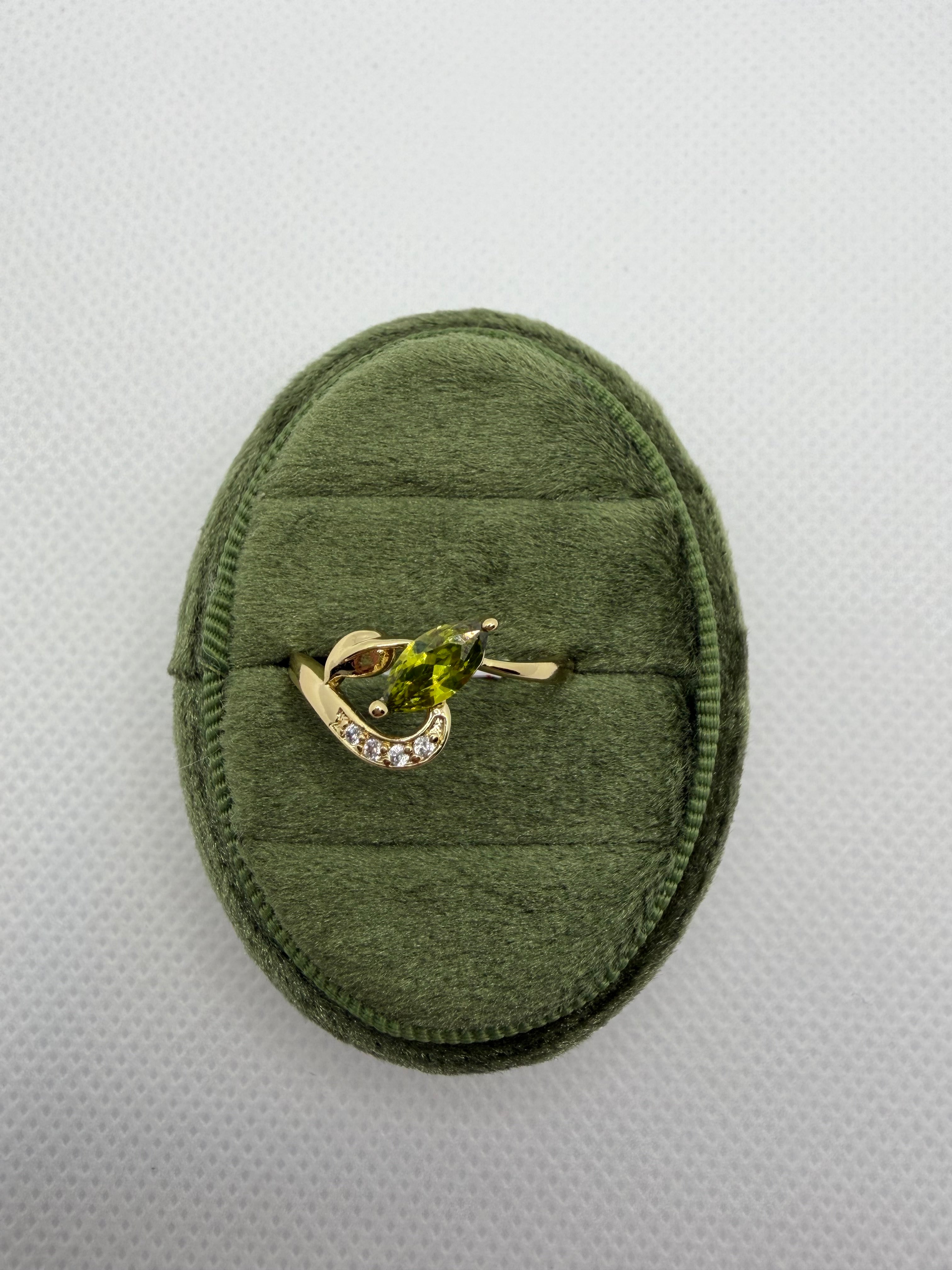 Green Peridot Diamond Accent Ring - Gold Plated