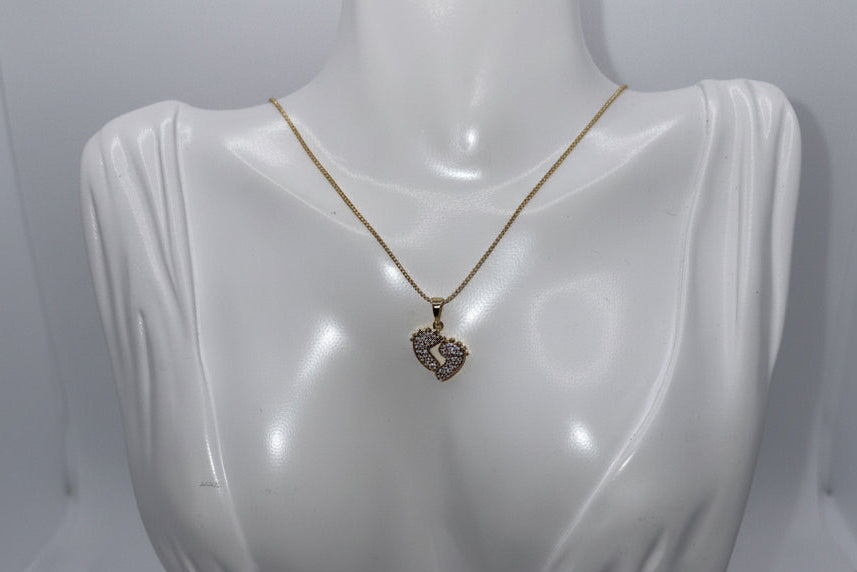 Crystal Baby Feet Heart Pendant & Necklace