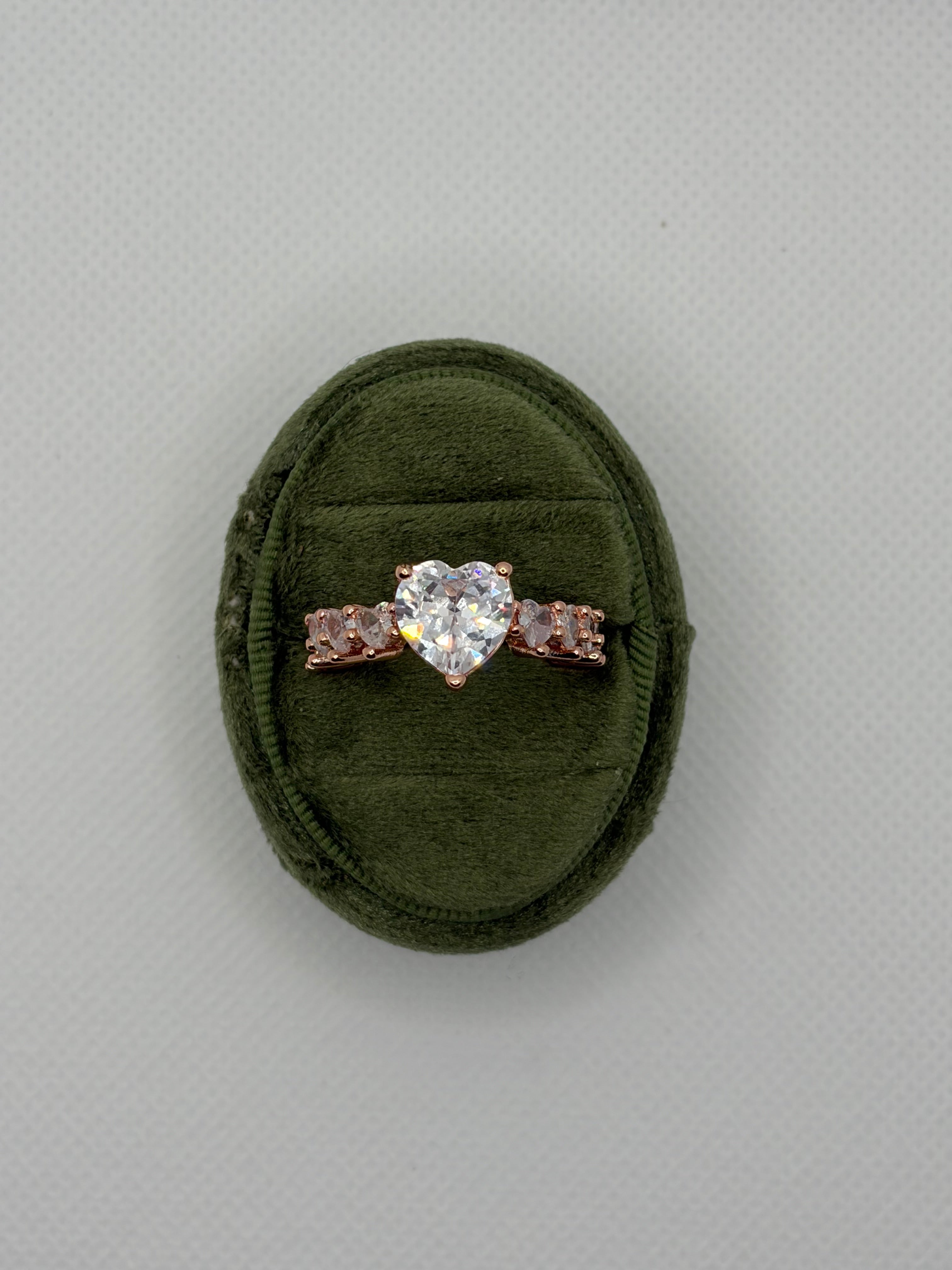 Rose Gold Heart Ring with Crystal Hearts