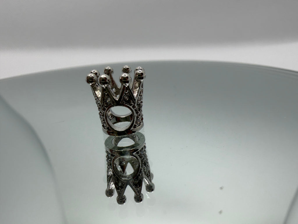 Silver Crystal Crown Charm Separator Bead - Gunmetal Finish