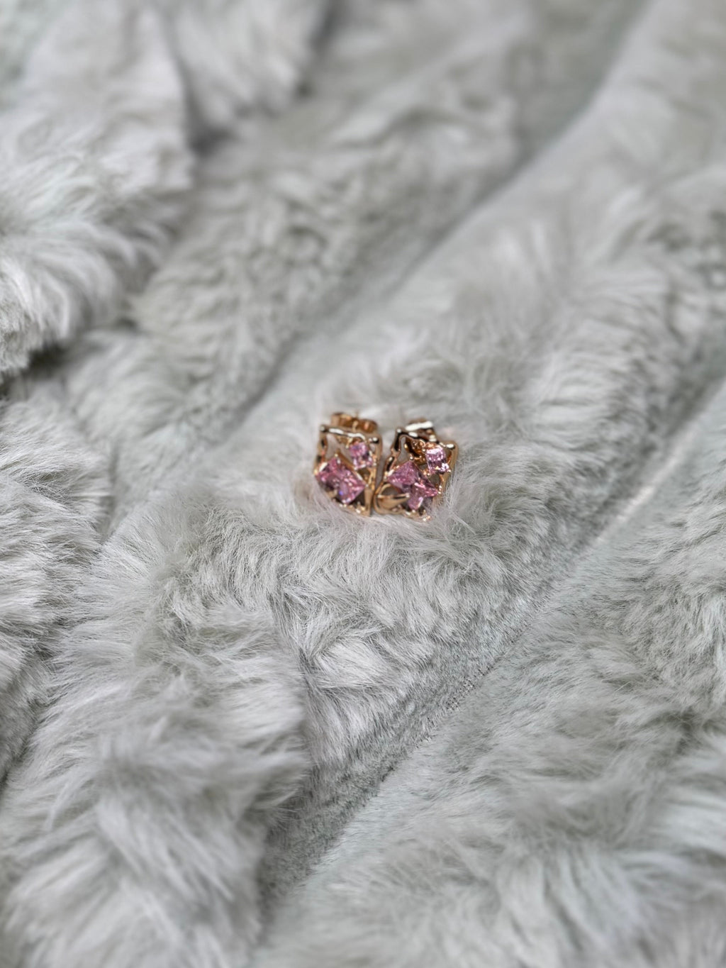 Square Pink Crystal Stud Earrings