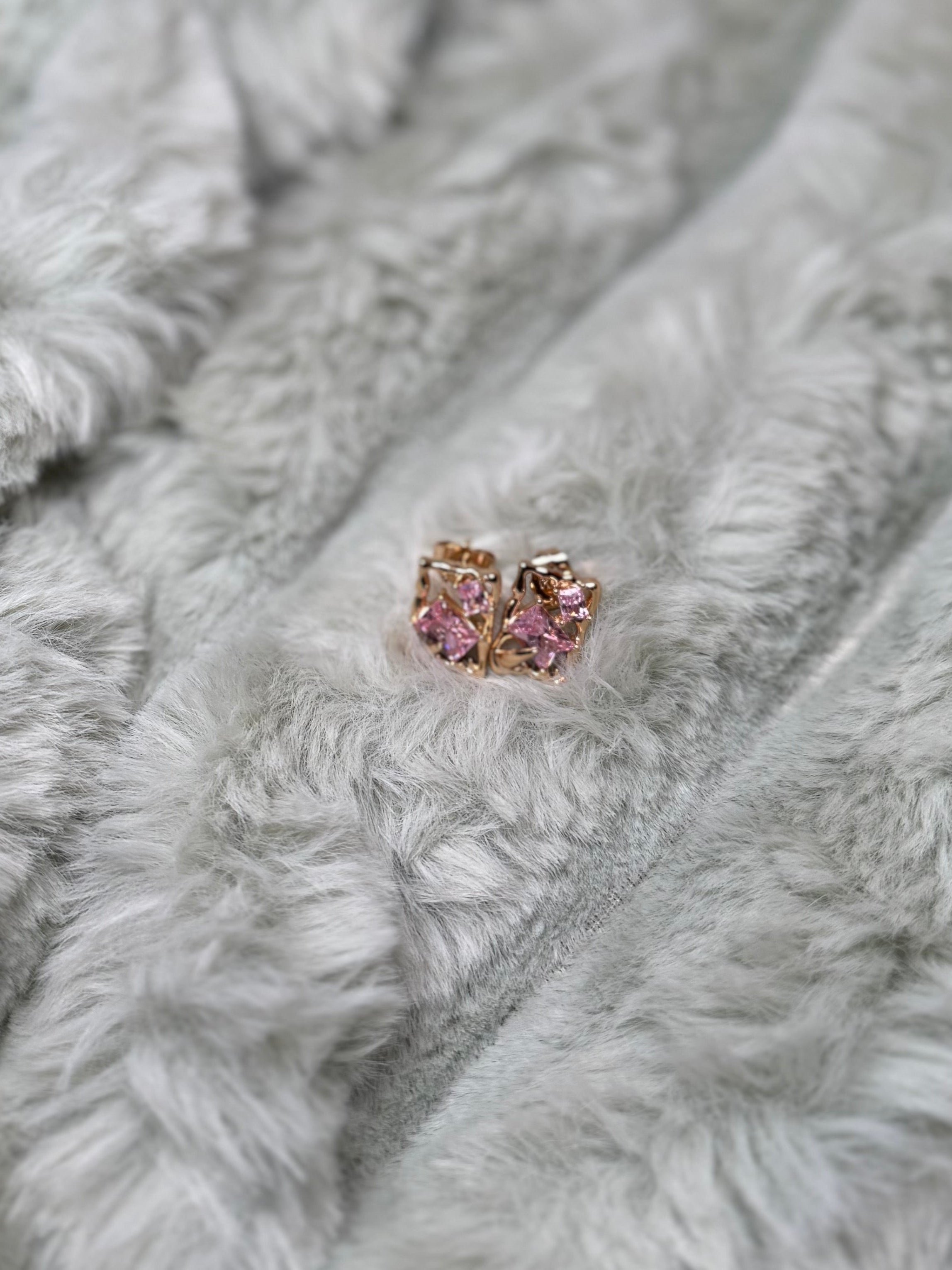 Square Pink Crystal Stud Earrings