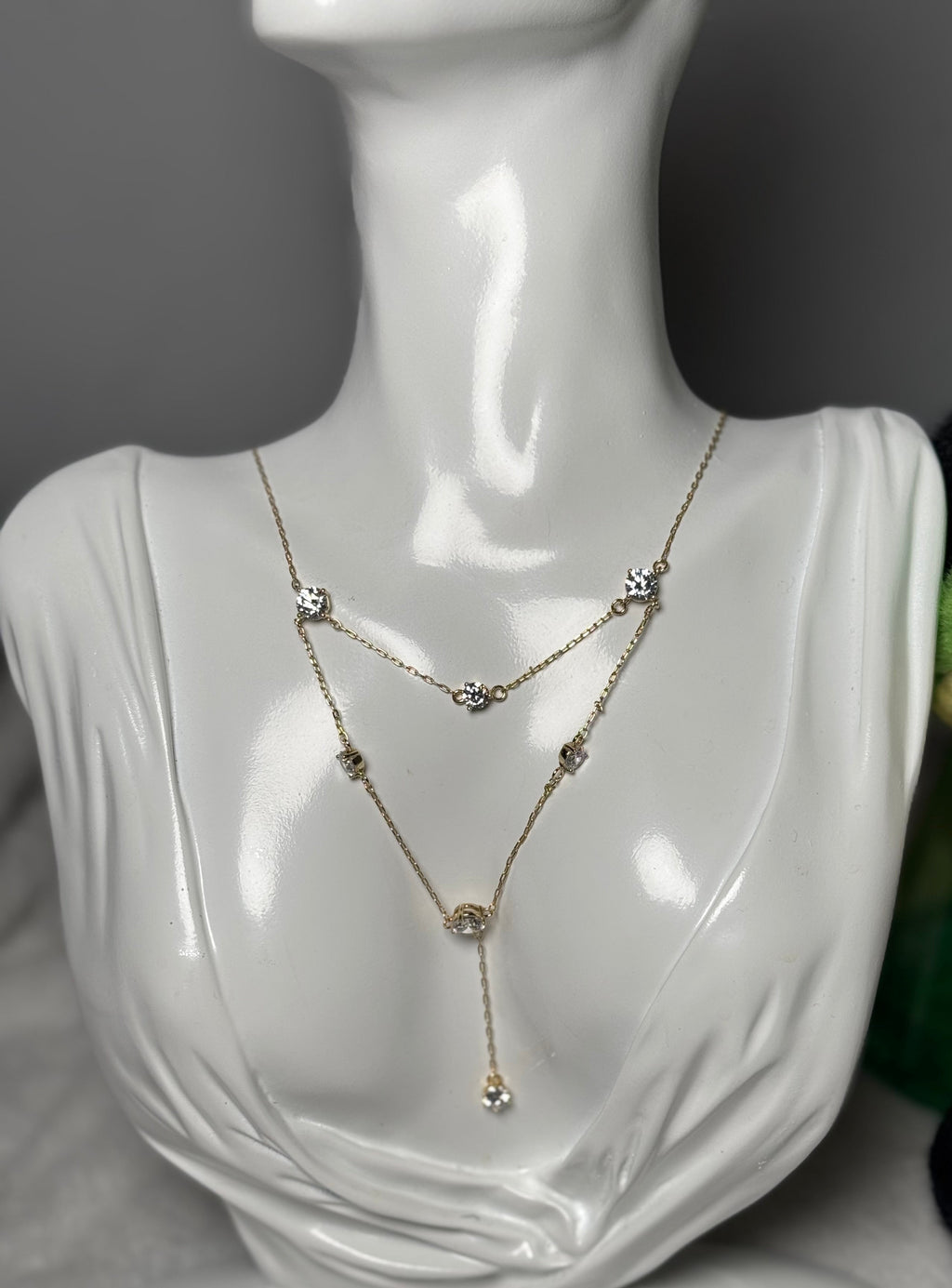 Layered Crystal Necklace with Y-Drop Design