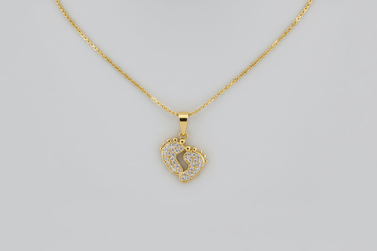 Crystal Baby Feet Heart Pendant & Necklace