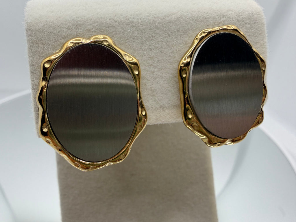 Smoke & Gold Oval Statement Earrings