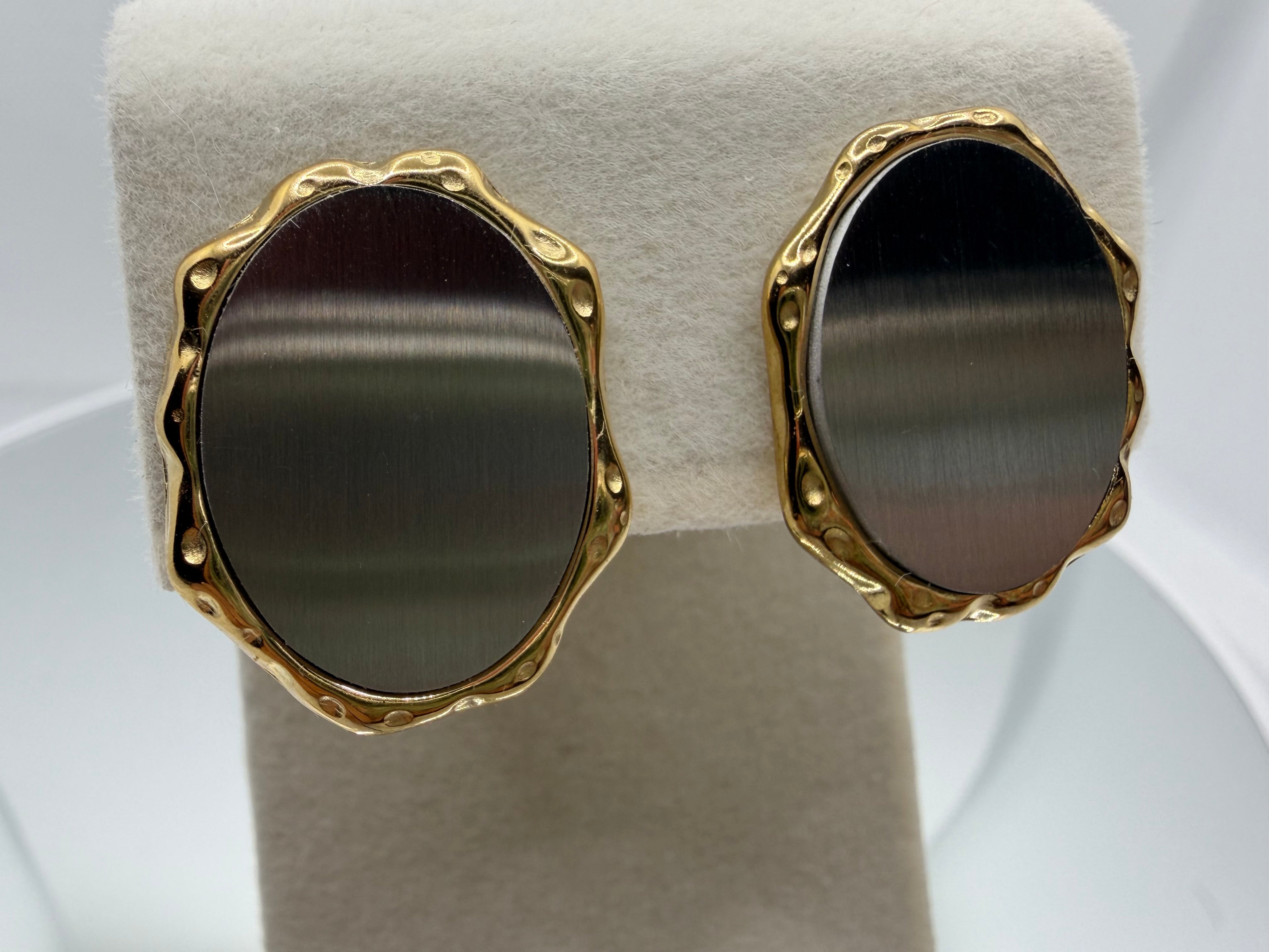 Smoke & Gold Oval Statement Earrings