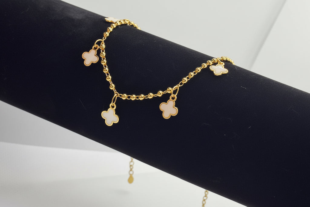 Mother of Pearl Clover Anklet - Gold Chain