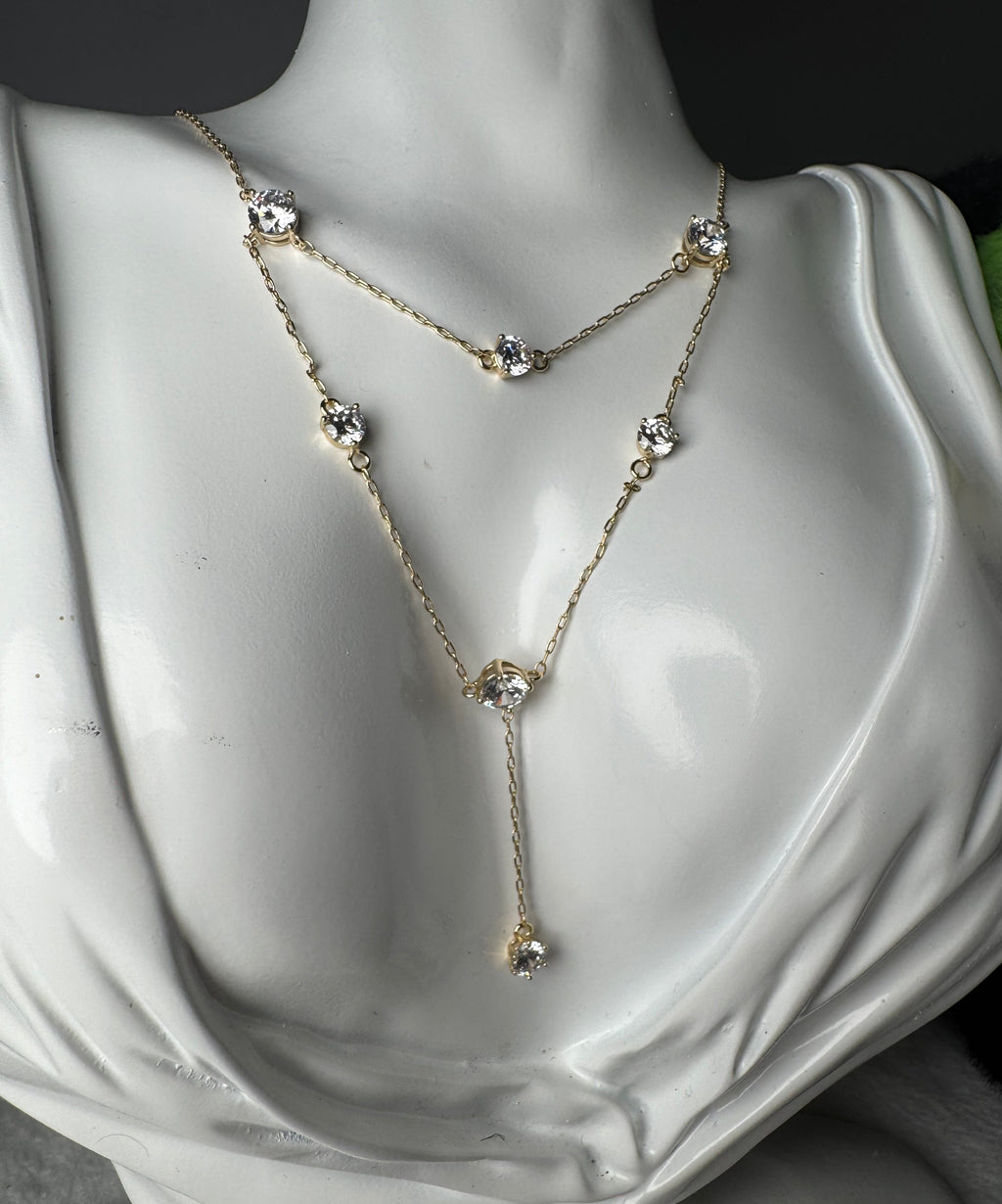 Layered Crystal Necklace with Y-Drop Design