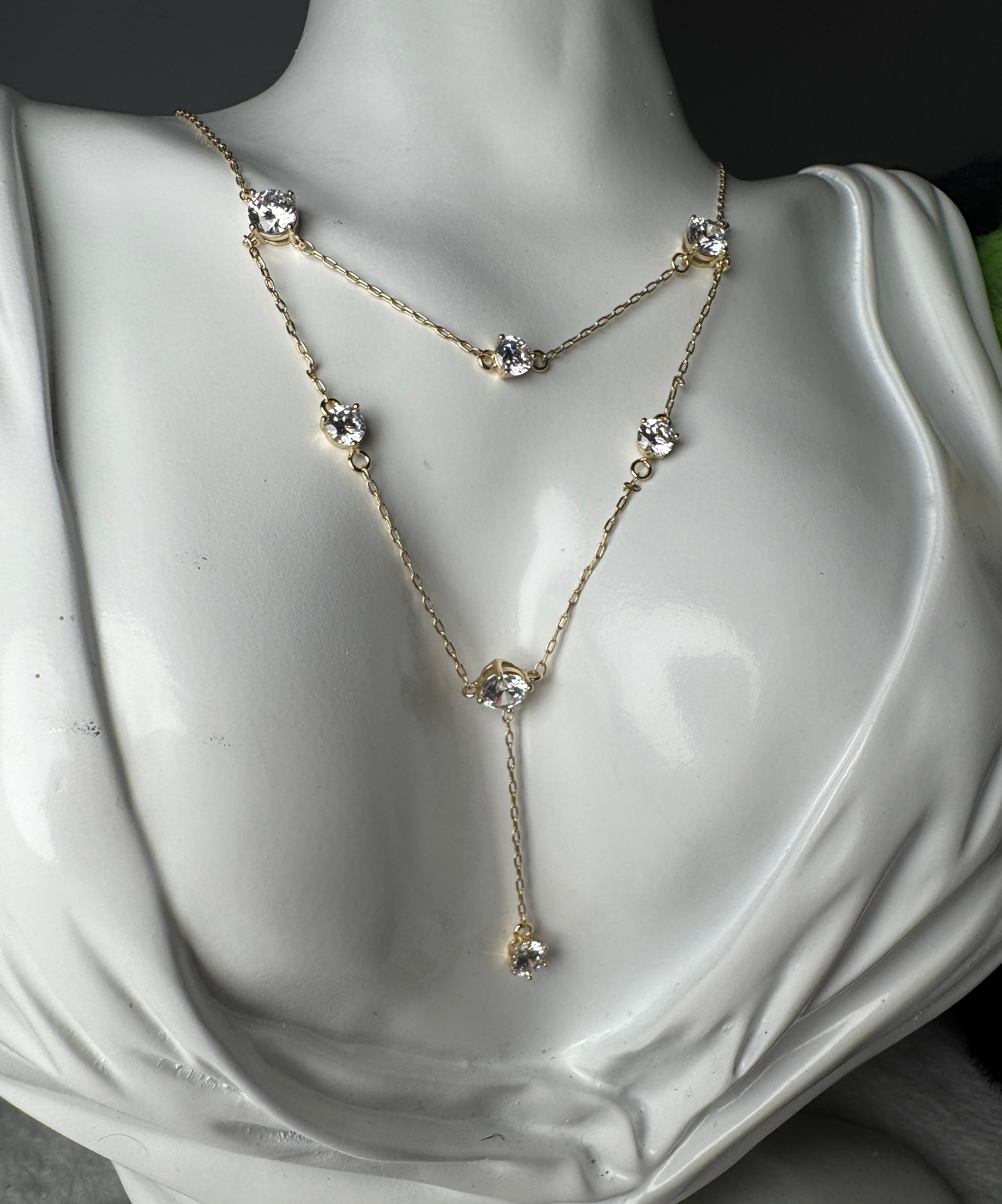 Layered Crystal Necklace with Y-Drop Design