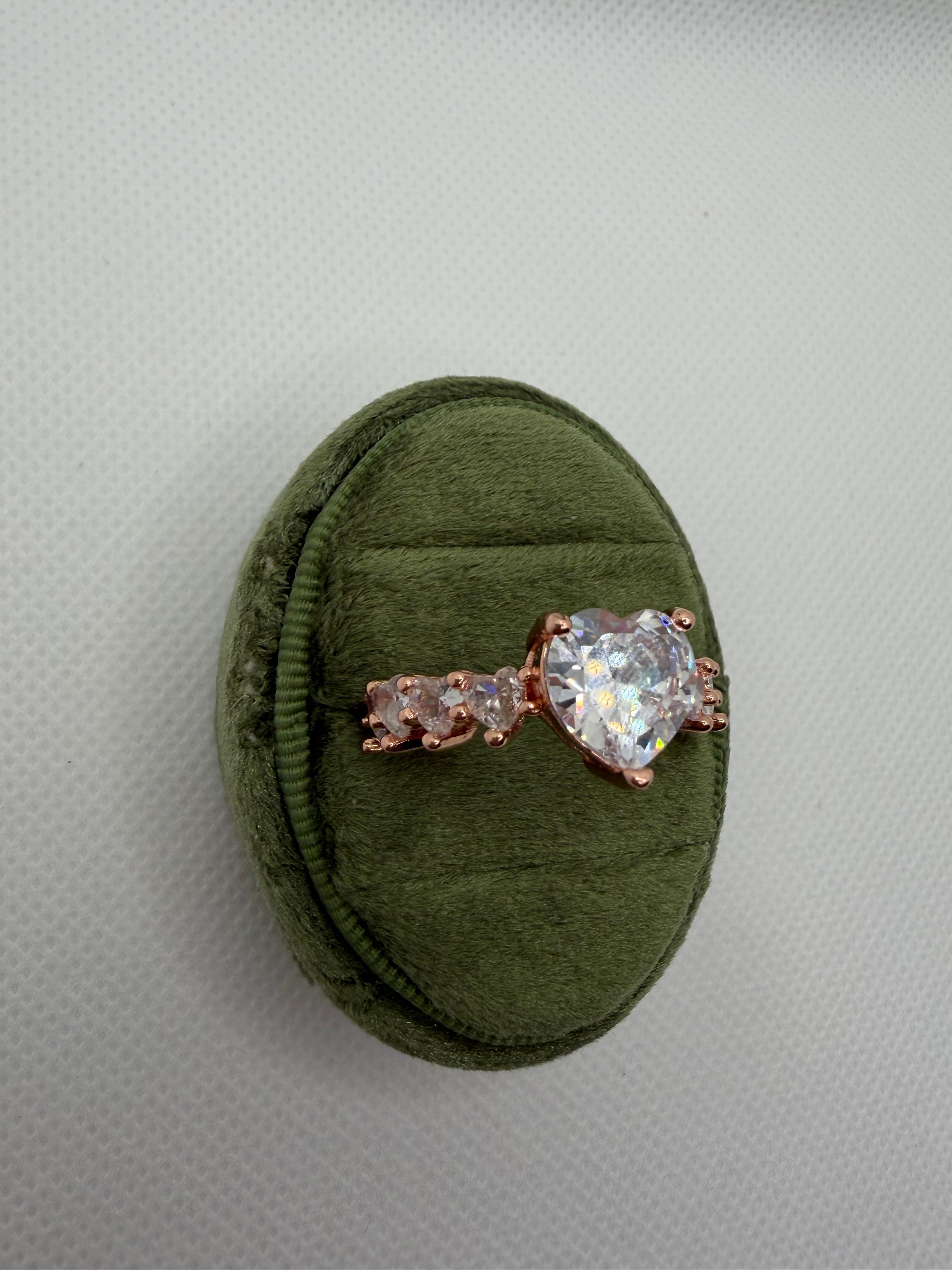 Rose Gold Heart Ring with Crystal Hearts