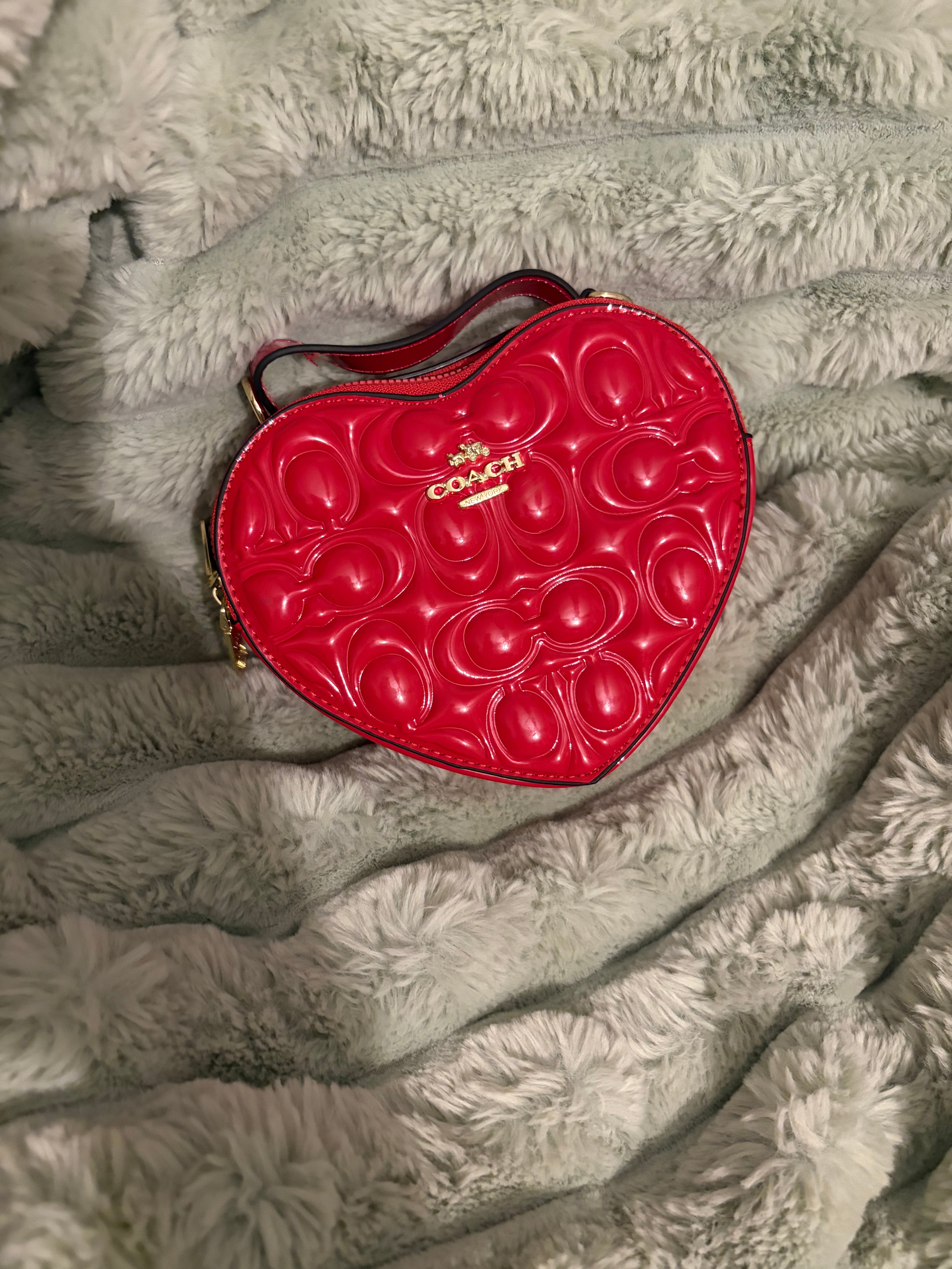 Coach heart bag red patent leather side view