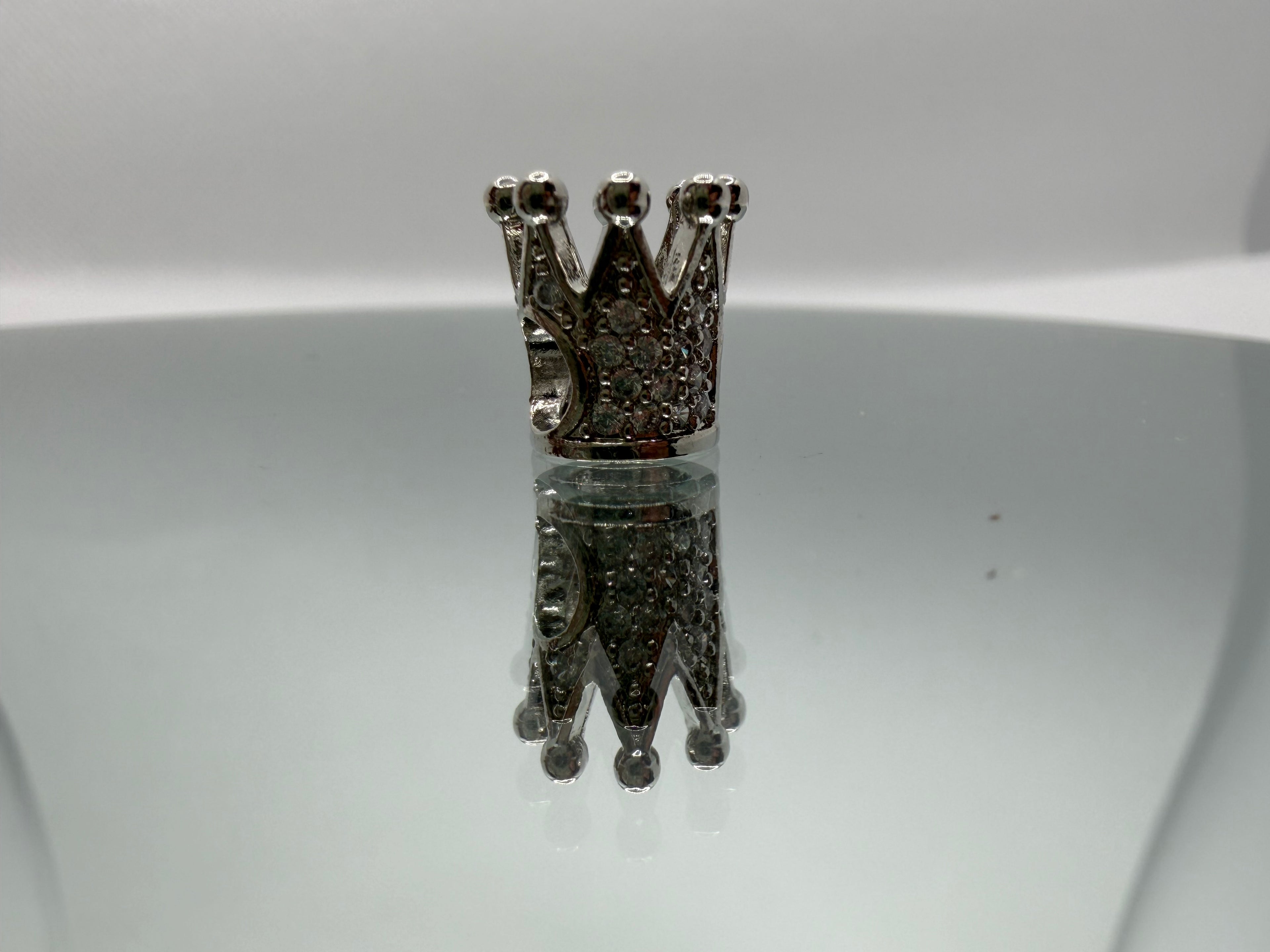 Silver Crystal Crown Charm Separator Bead - Gunmetal Finish