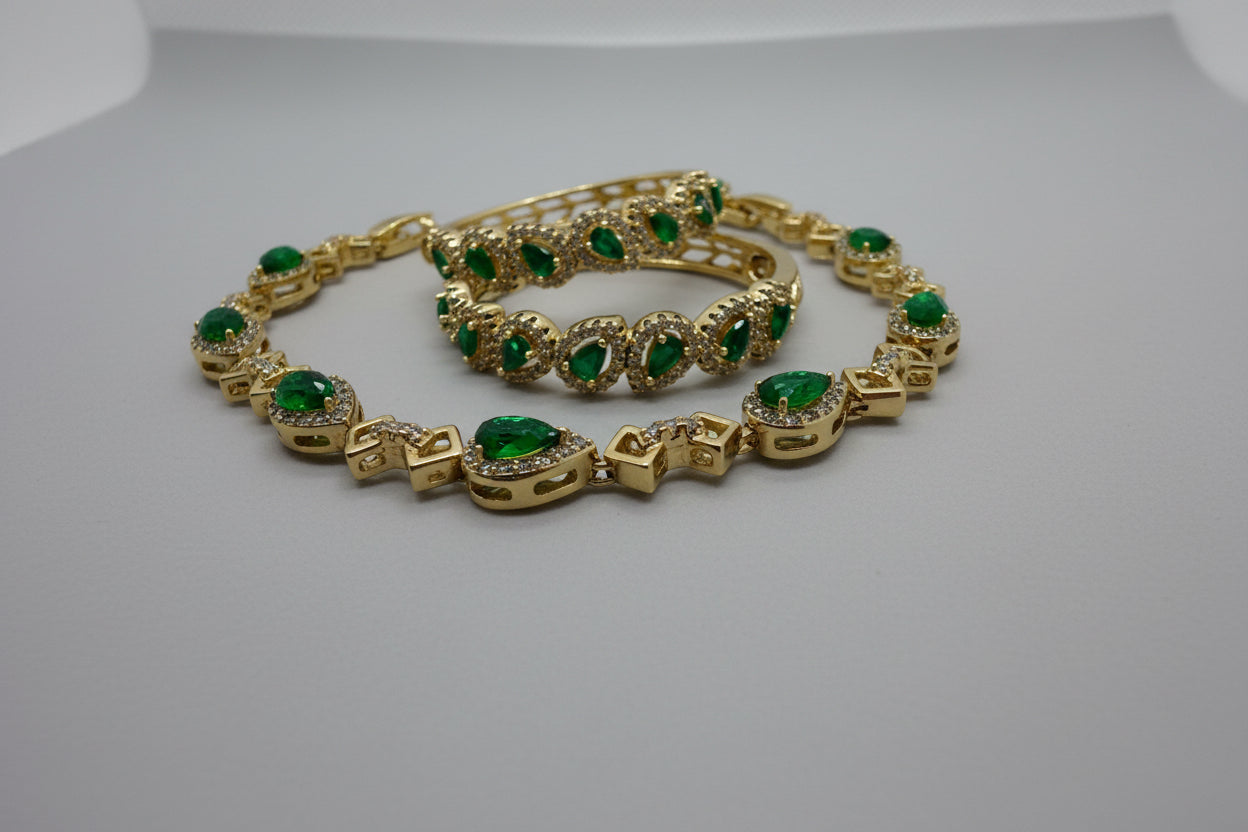 Emerald Crystal Halo Jewelry Set
