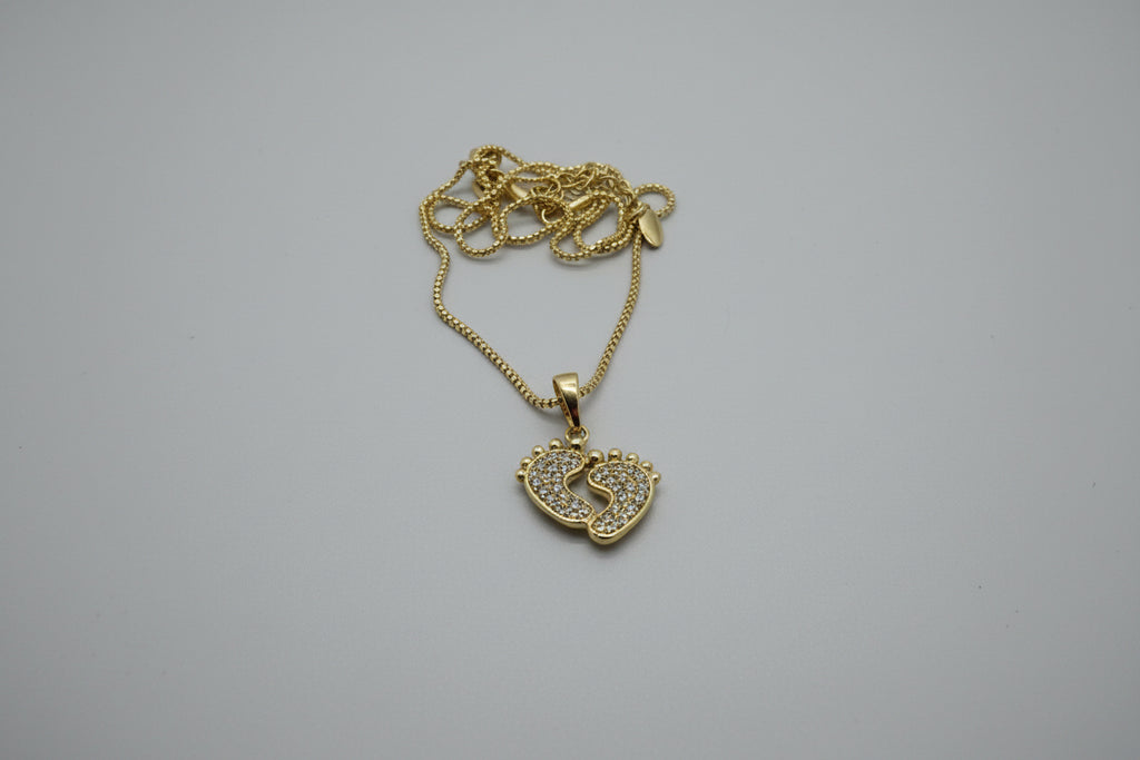 Crystal Baby Feet Heart Pendant & Necklace