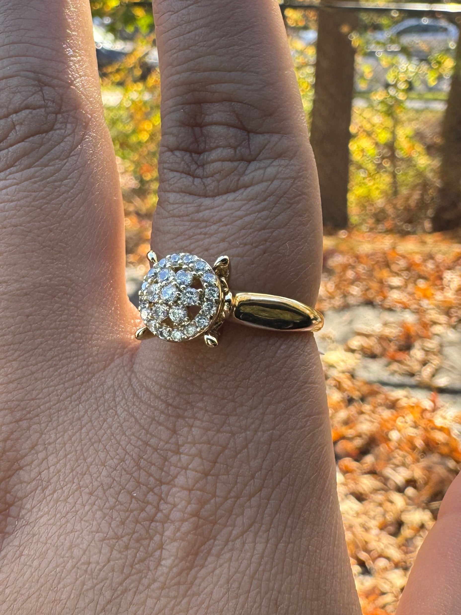Sparkling Crystal Solitaire Gold Ring