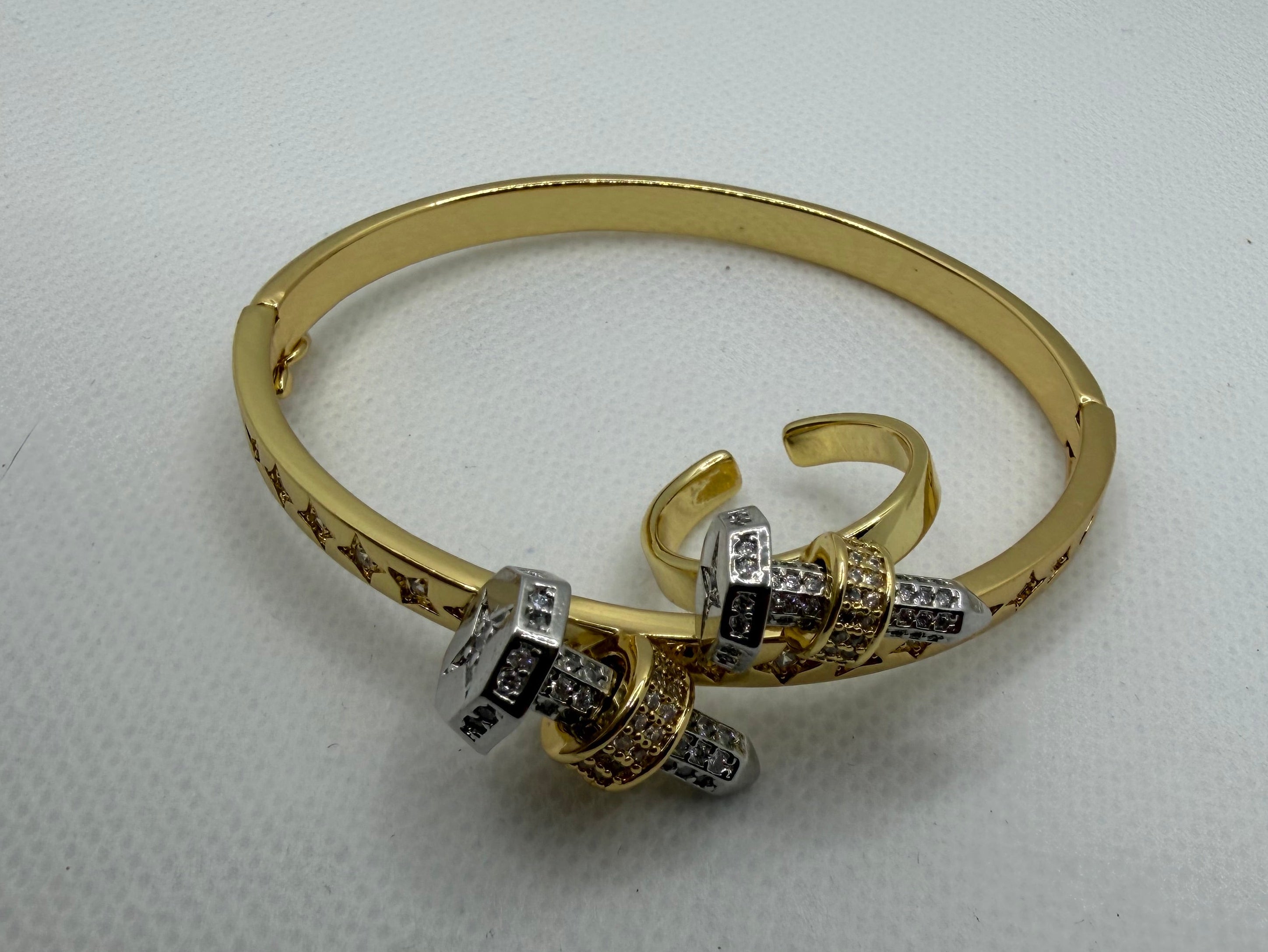 Star Bangle & CZ Bolt Ring Set