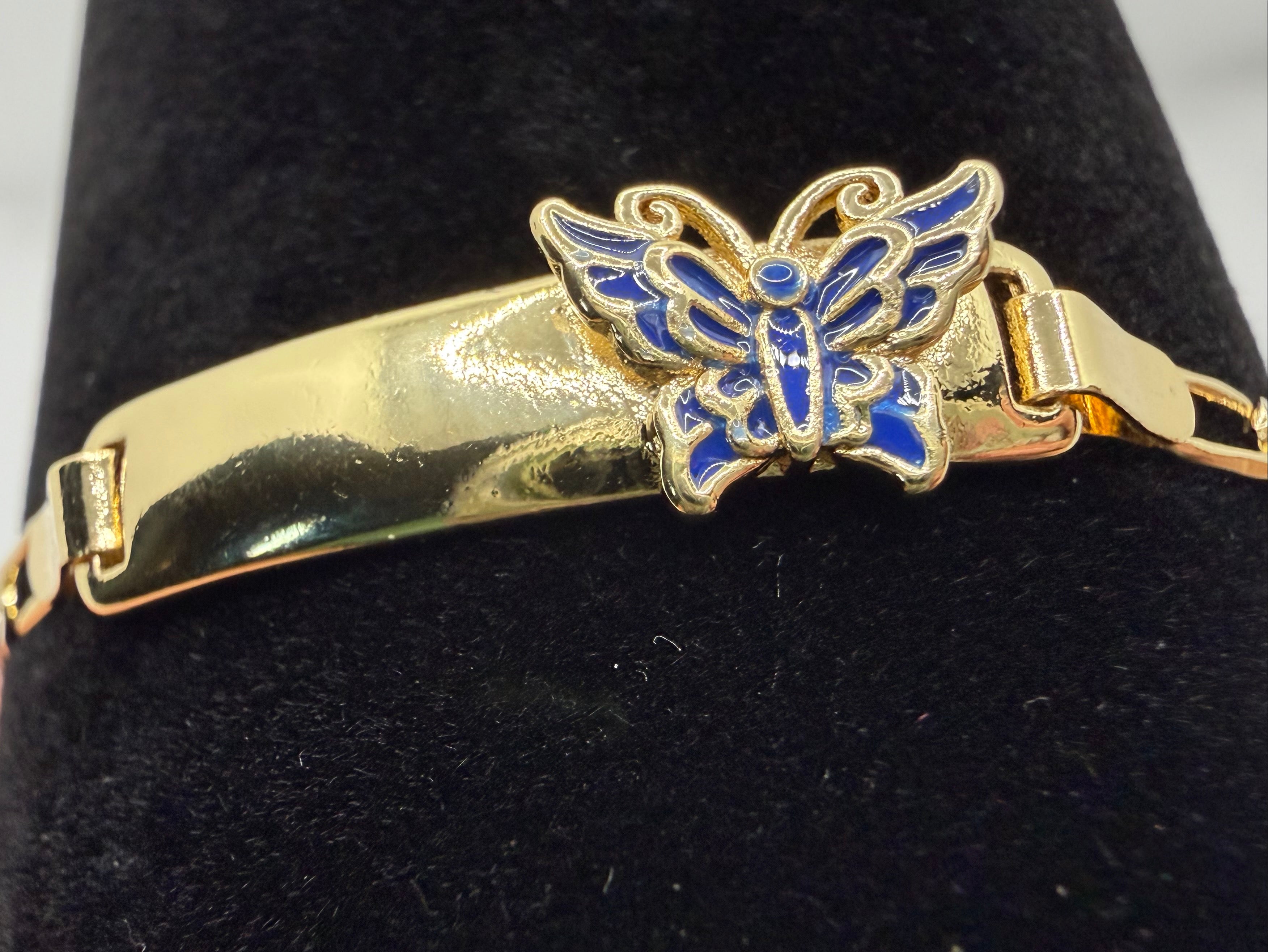 Kids Gold ID Bracelet with Blue Butterfly - Laminated Gold