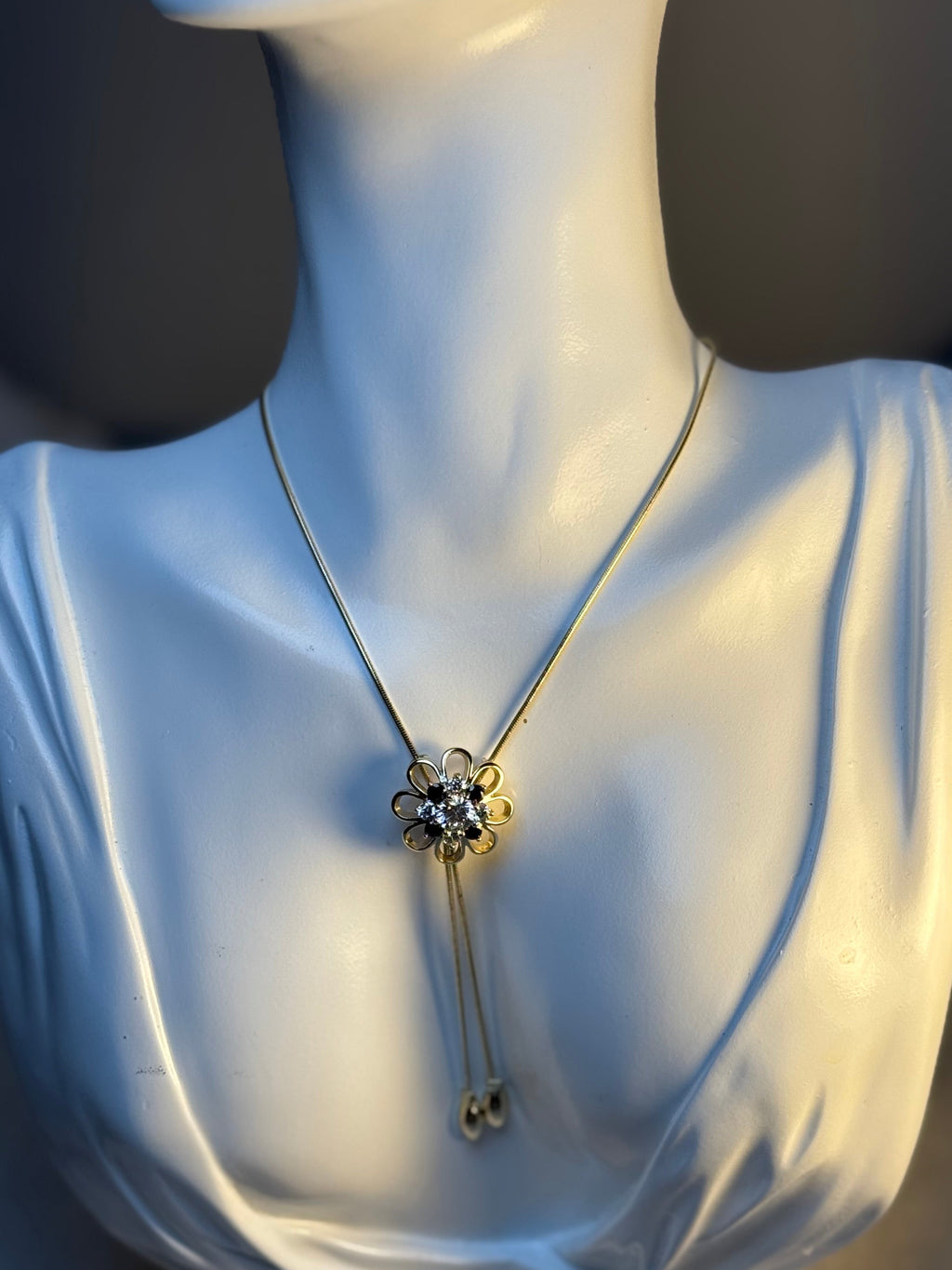 Adjustable Flower Necklace with Crystal Center