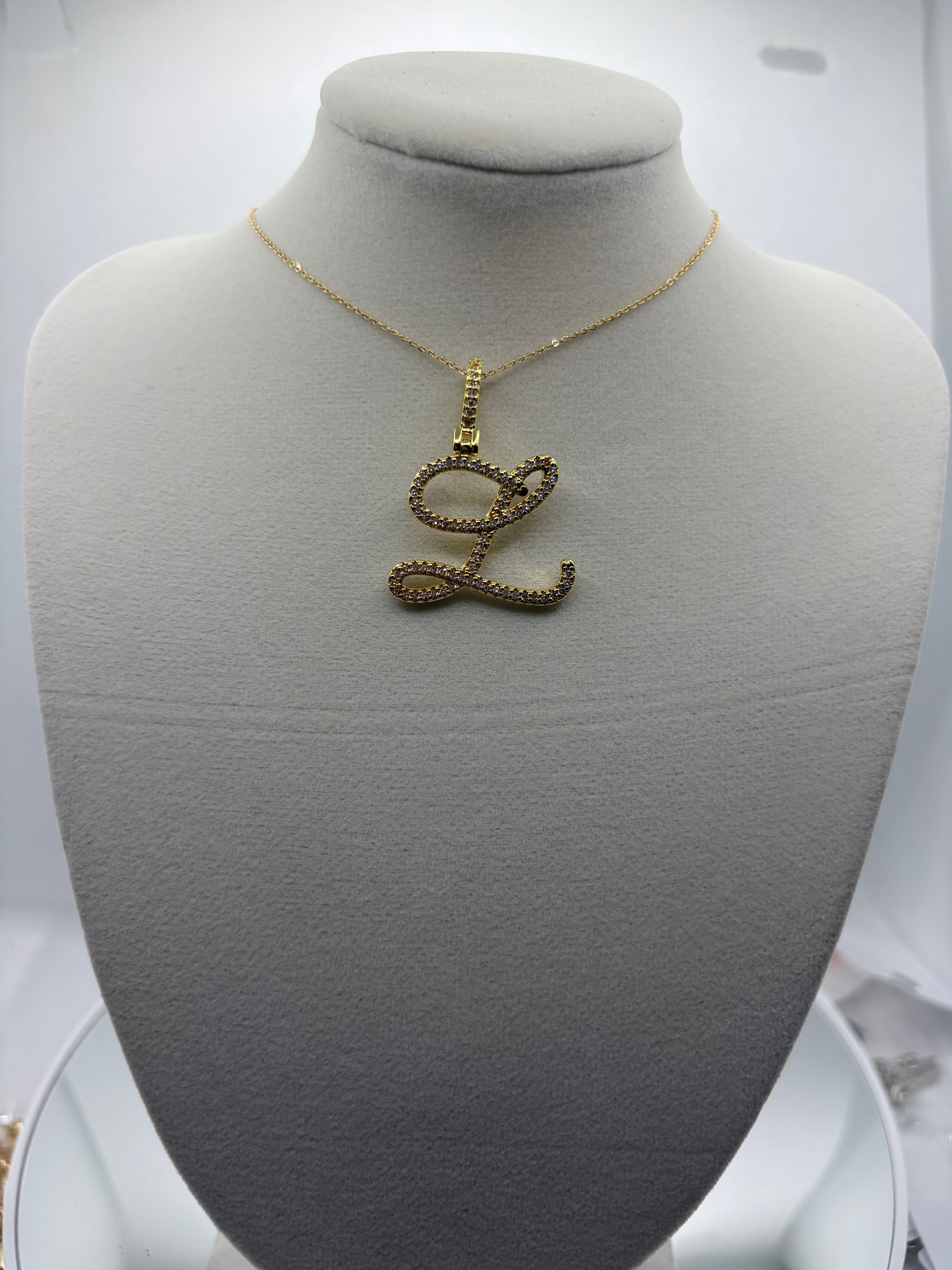 Gold CZ Cursive Initial "L" Pendant