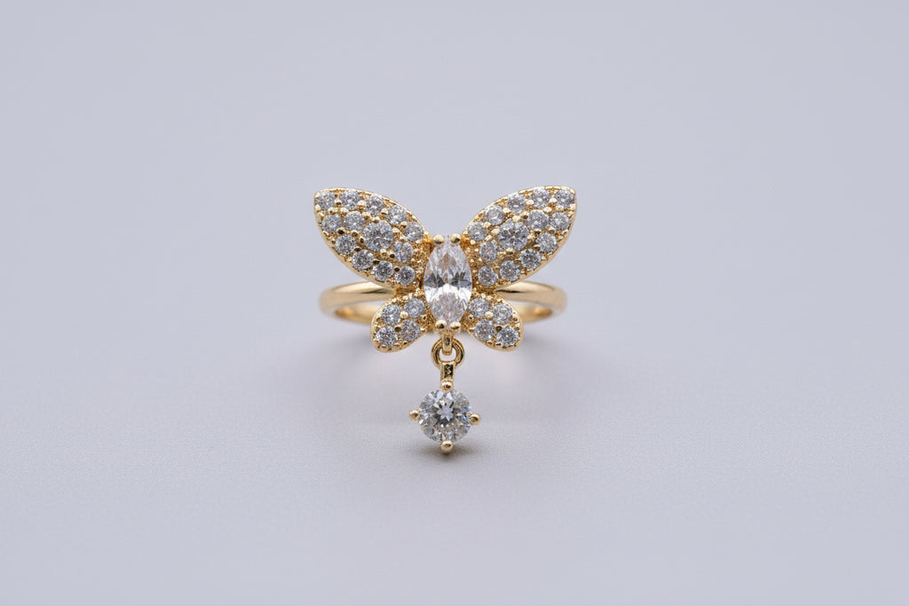 Butterfly Dangle Crystal Ring