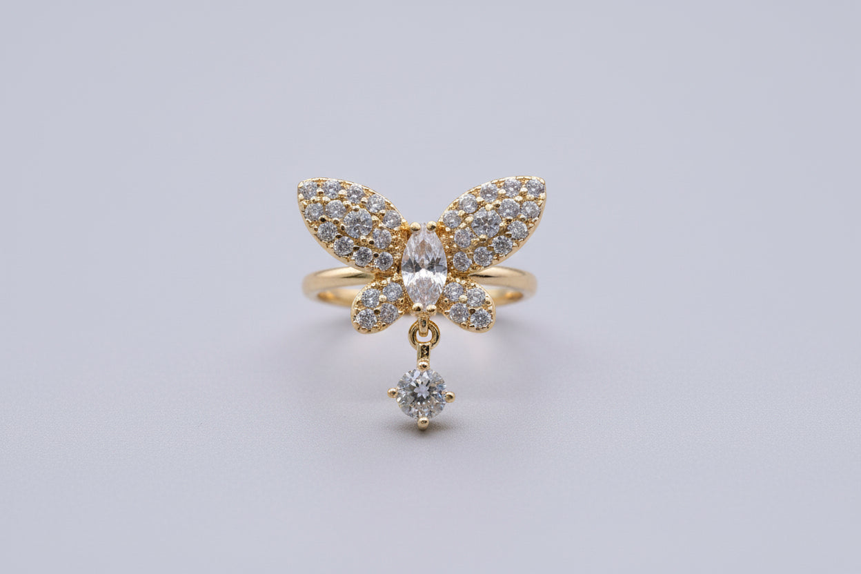 Butterfly Dangle Crystal Ring